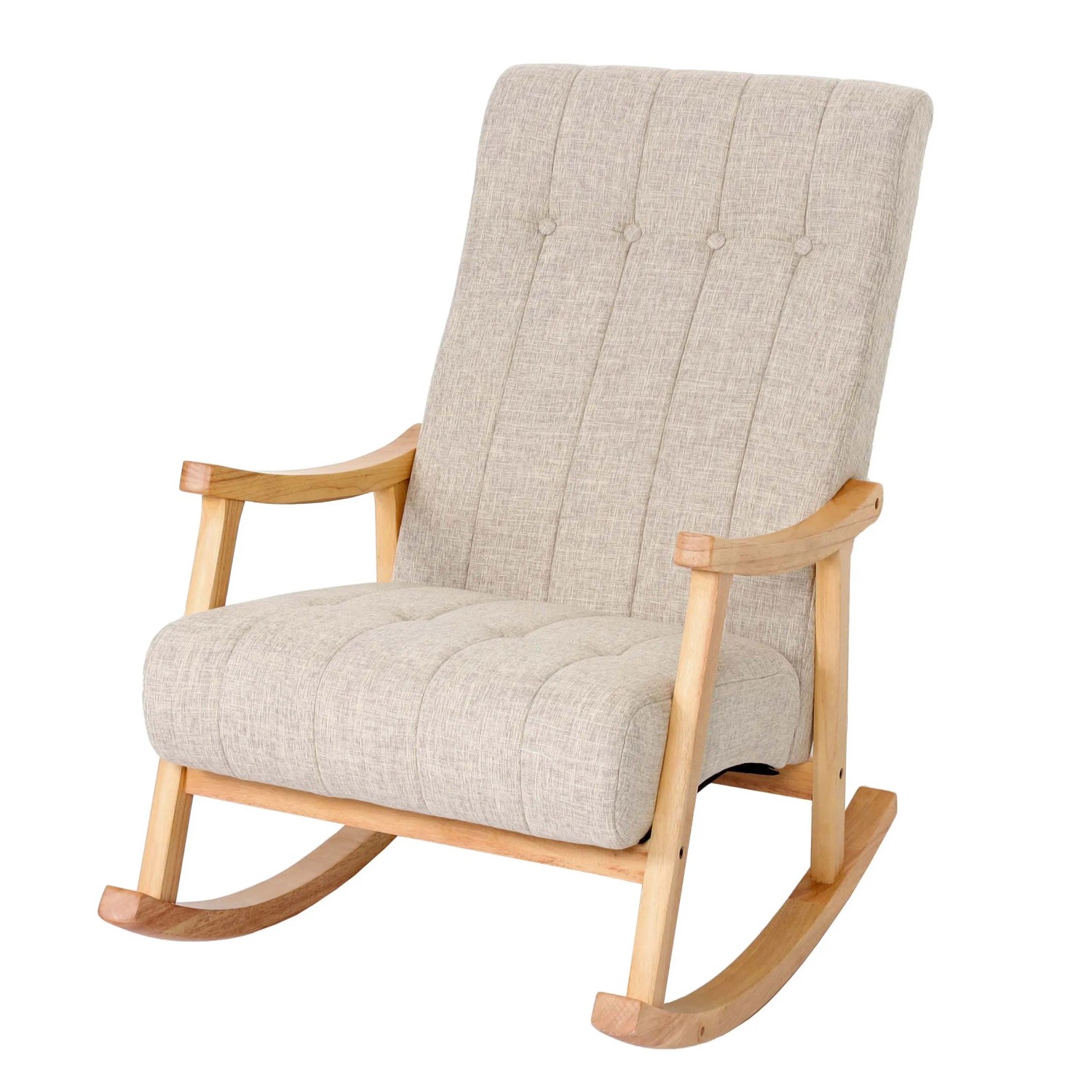 MCW Schaukelstuhl K10 Stoff/Textil Creme Gestell Braun