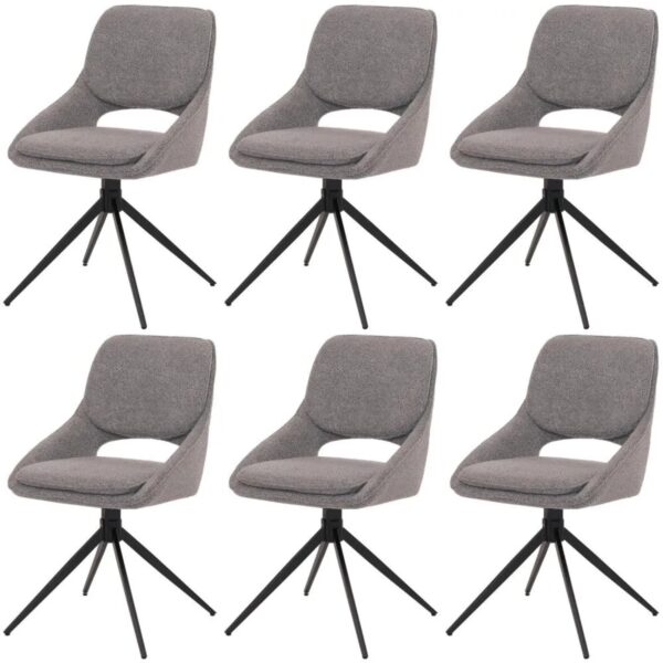 MCW Esszimmerstuhl N73 6er-Set Stoff/Textil Boucle 540g/m² Grau