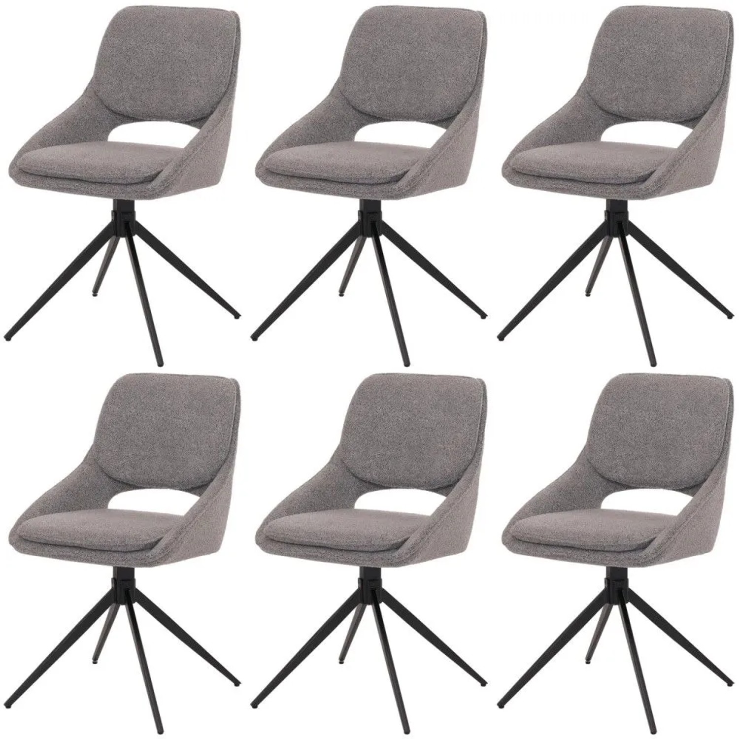 MCW Esszimmerstuhl N73 6er-Set Stoff/Textil Boucle 540g/m² Grau