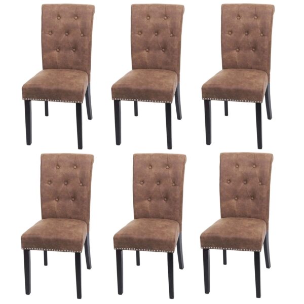 MCW Esszimmerstuhl Chesterfield II 6er-Set Stoff/Textil Braun Dunkle Beine