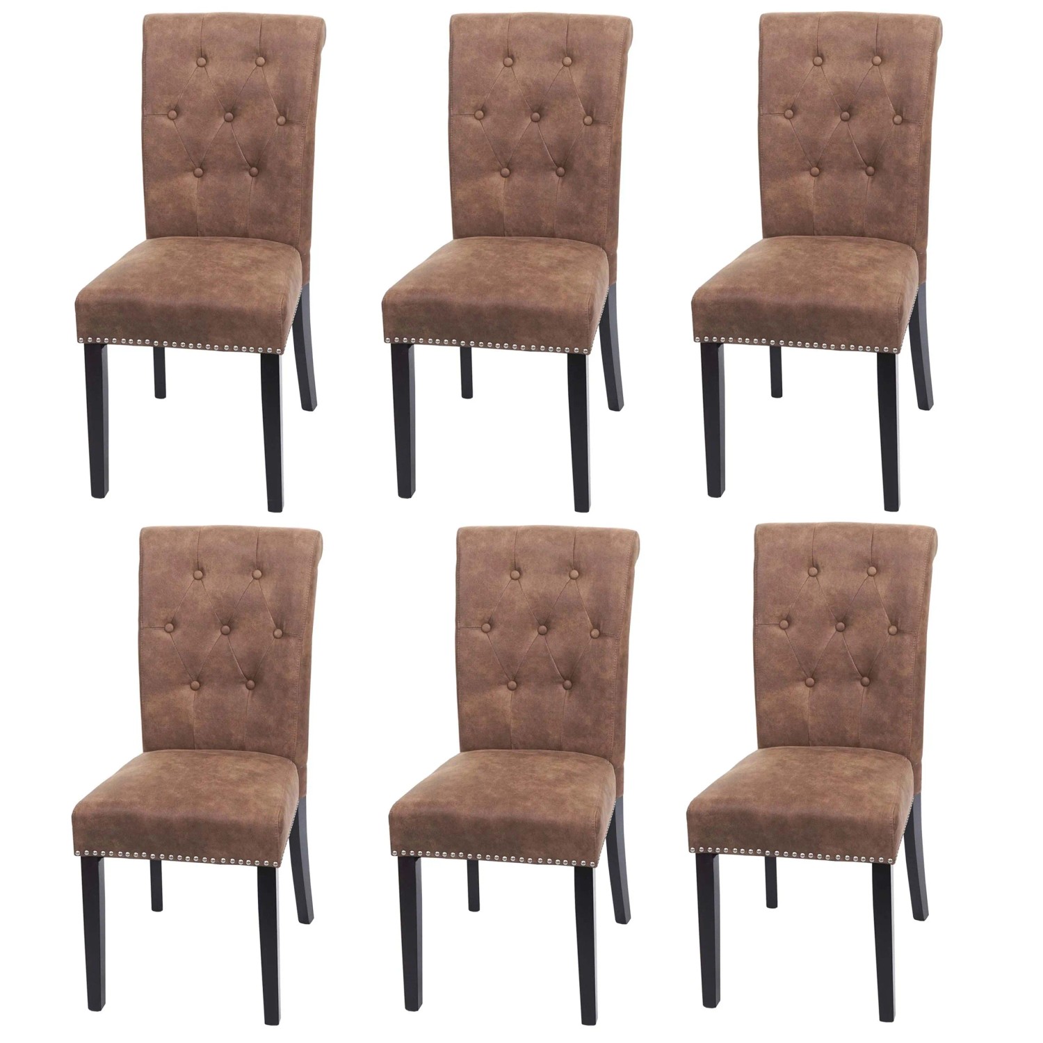 MCW Esszimmerstuhl Chesterfield II 6er-Set Stoff/Textil Braun Dunkle Beine