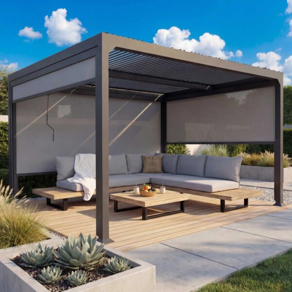 MCW Alu Pergola L41 mit 3x Seitenwand Anthrazit 3x3,7m MCW Alu Pergola L41 mit 3x Seitenwand Anthrazit 3x3,7m