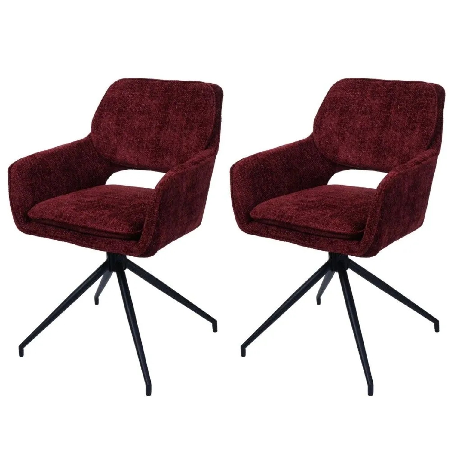 MCW Esszimmerstuhl N74 2er-Set Stoff Chenille 490g/m² Bordeaux