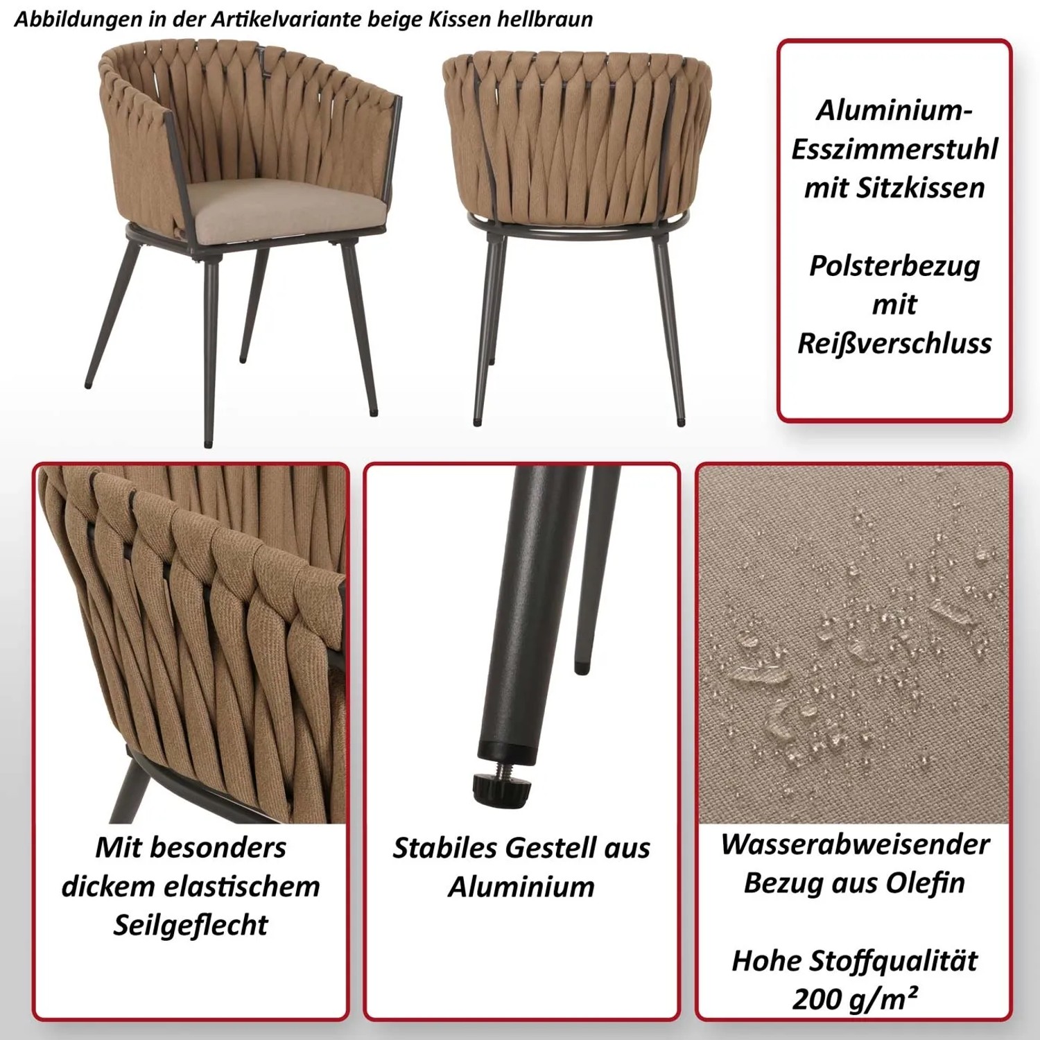 MCW Esszimmerstuhl N38 2er-Set Creme Kissen Hellbraun