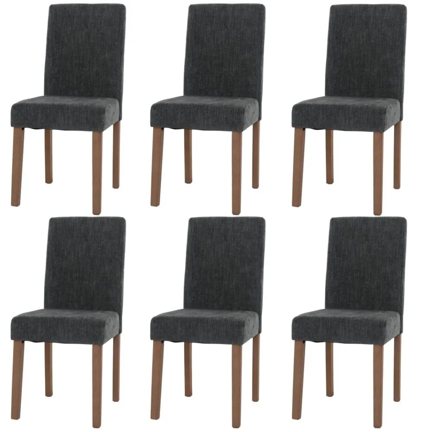 MCW Esszimmerstuhl Littau Chenille 6er-Set Dunkelgrau Naturfarbene Beine