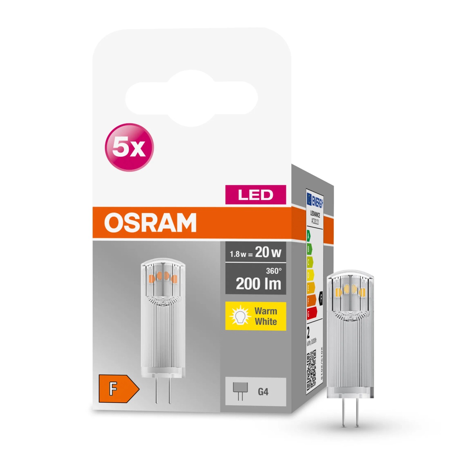 Osram LED-Leuchtmittel G4 1,8 W Warmweiß 200,m 5er Set 3,6 x 1,3 cm (H x Ø)