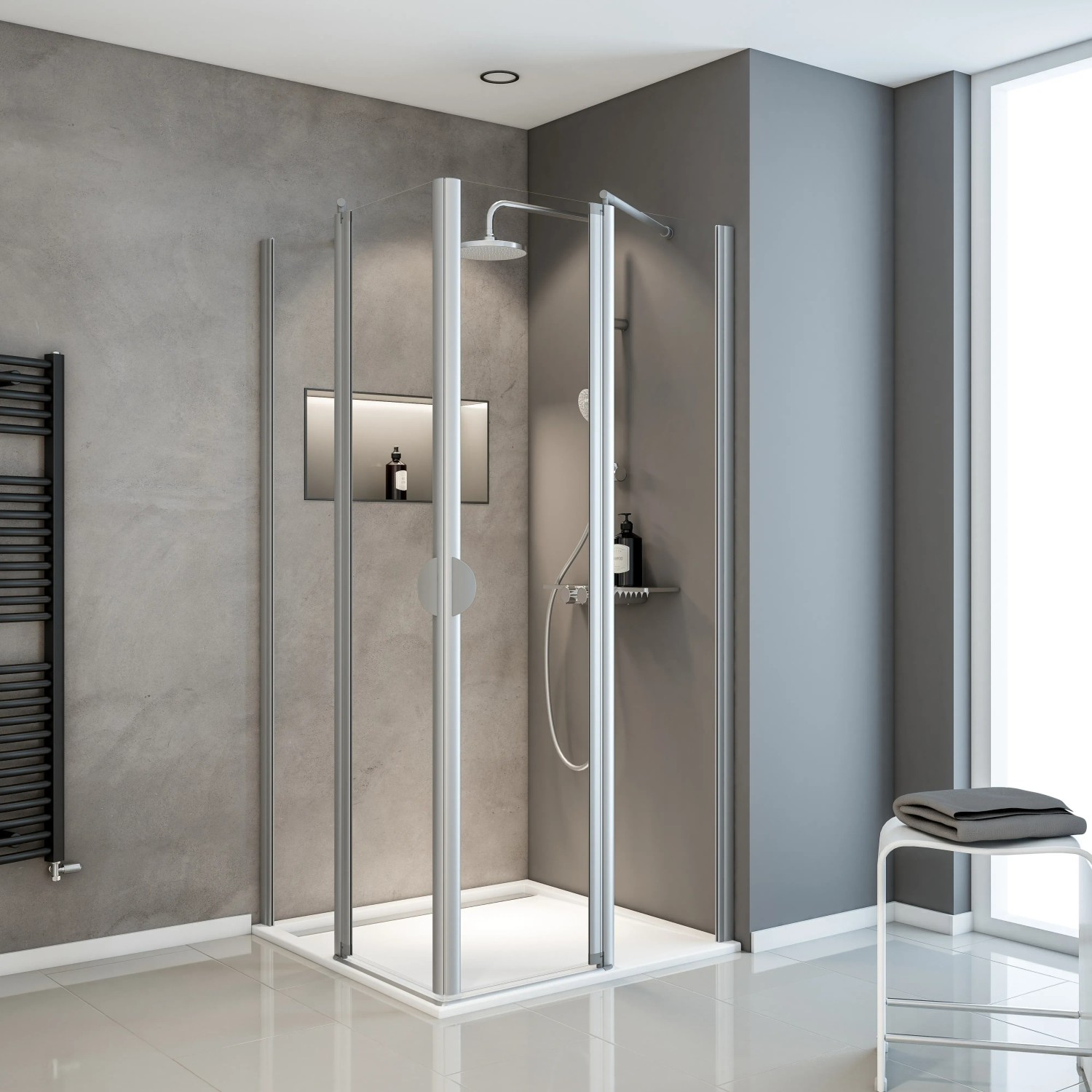 Schulte Eckeinstieg 4-teilig Sunny Alu-Natur Echtglas Klar Hell 180 cm x 80 cm