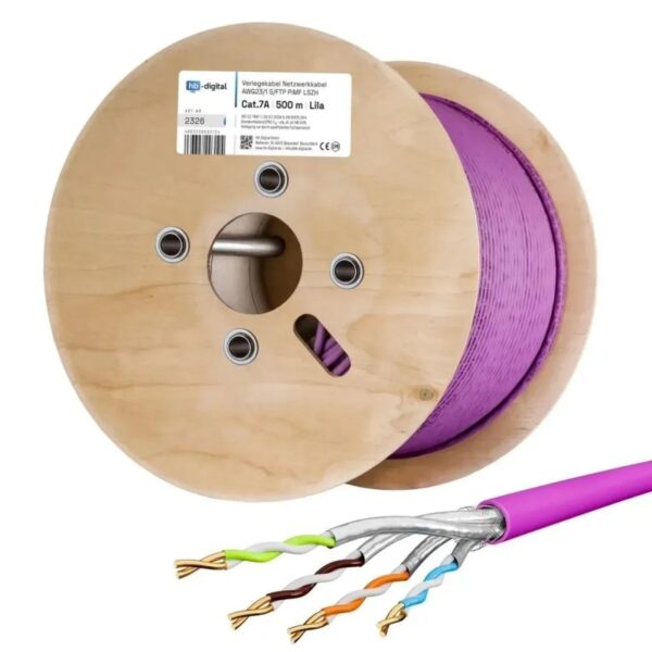 hb-digital Netzwerkkabel CAT 7a Verlegekabel max. 1200 MHz S/FTP AWG23 LSZH 500m Lila
