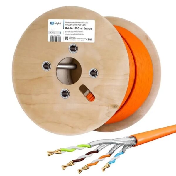 hb-digital Netzwerkkabel CAT 7a Verlegekabel max. 1200 MHz S/FTP AWG23 LSZH 500m Orange