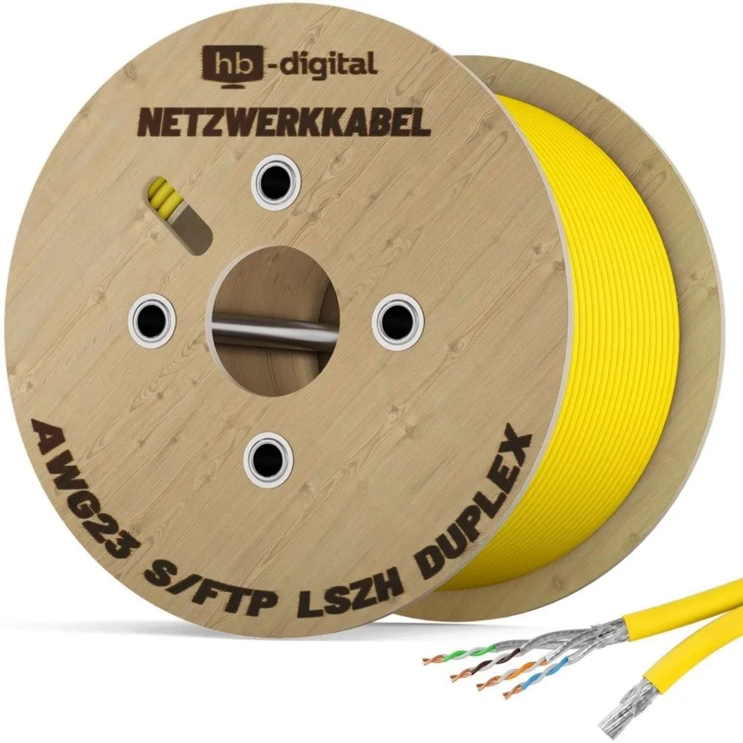 hb-digital CAT 7 Kabel Duplex Ethernetkabel LSZH max. 1000 MHz S/FTP AWG23 500m Gelb