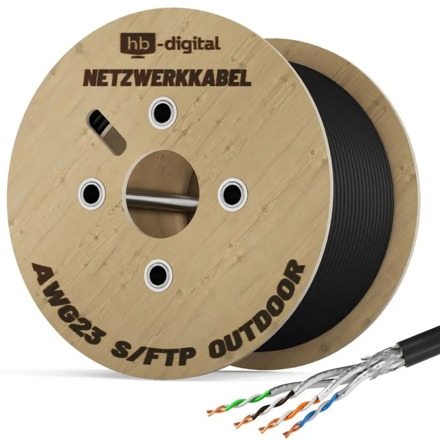 hb-digital CAT 7 Kabel für Außenbereich LAN Datenkabel max. 1000 MHz S/FTP PE AWG23 250m Schwarz