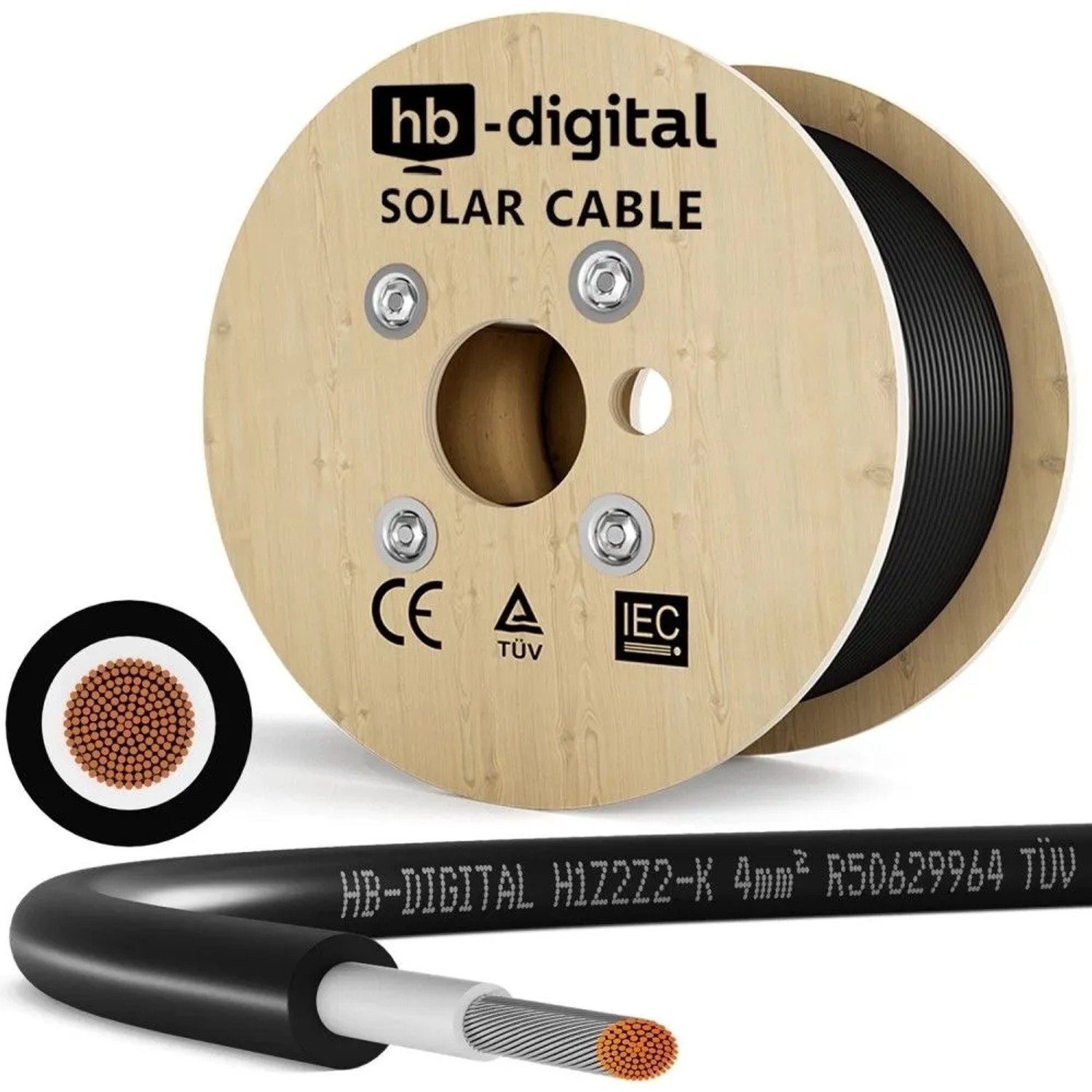 hb-digital Solarkabel 4 mm² H1Z2Z2-K TÜV Zertifiziertes PV Kabel für Solar Anlagen 200m Schwarz