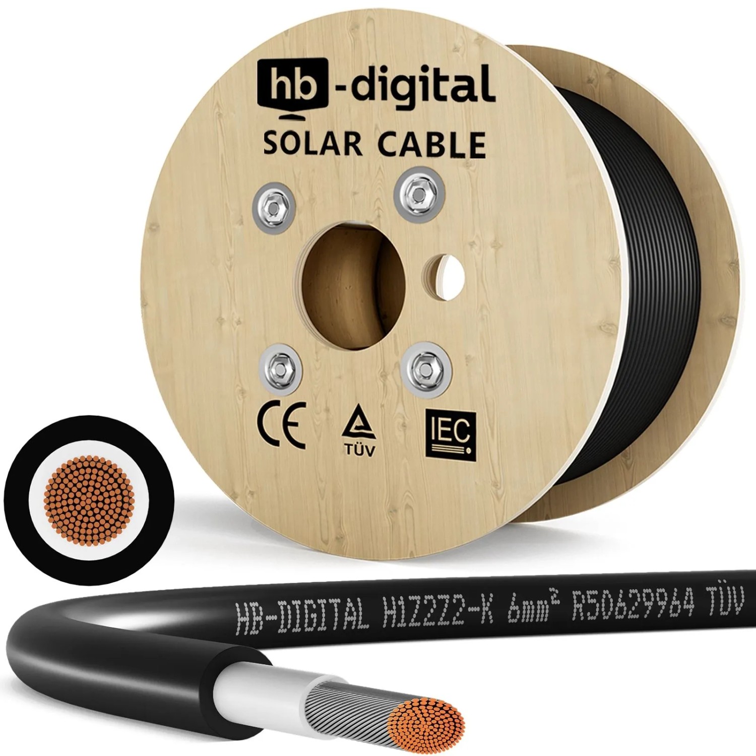 hb-digital Solarkabel 6 mm² H1Z2Z2-K TÜV zertifiziertes PV Kabel für Solar Anlagen 200m schwarz