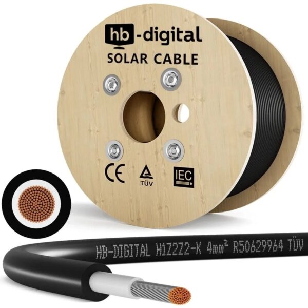 hb-digital Solarkabel 4 mm² H1Z2Z2-K TÜV Zertifiziertes PV Kabel für Solar Anlagen 500m Schwarz hb-digital Solarkabel 4 mm² H1Z2Z2-K TÜV Zertifiziertes PV Kabel für Solar Anlagen 500m Schwarz