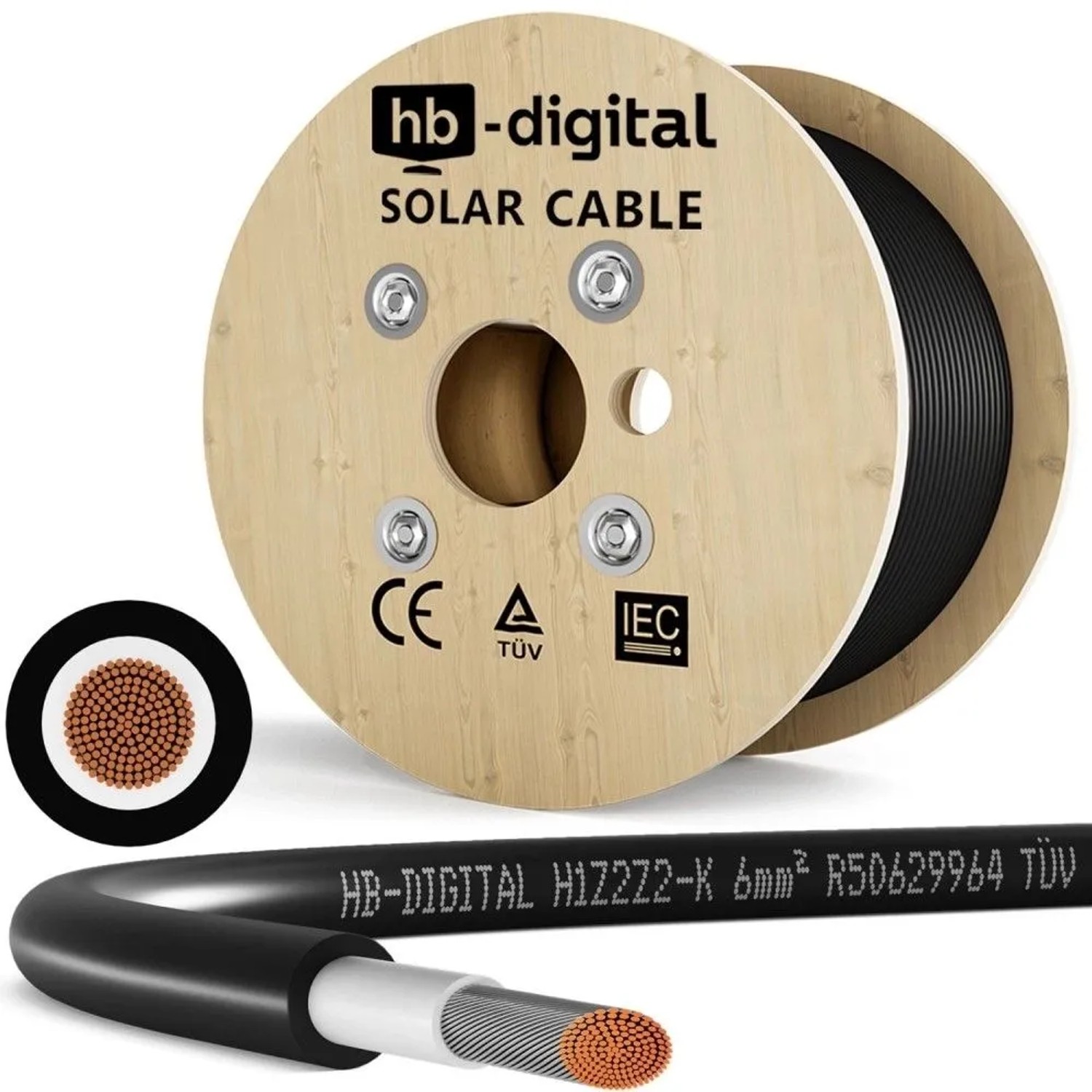 hb-digital Solarkabel 6 mm² H1Z2Z2-K TÜV Zertifiziertes PV Kabel für Solar Anlagen 500m Schwarz