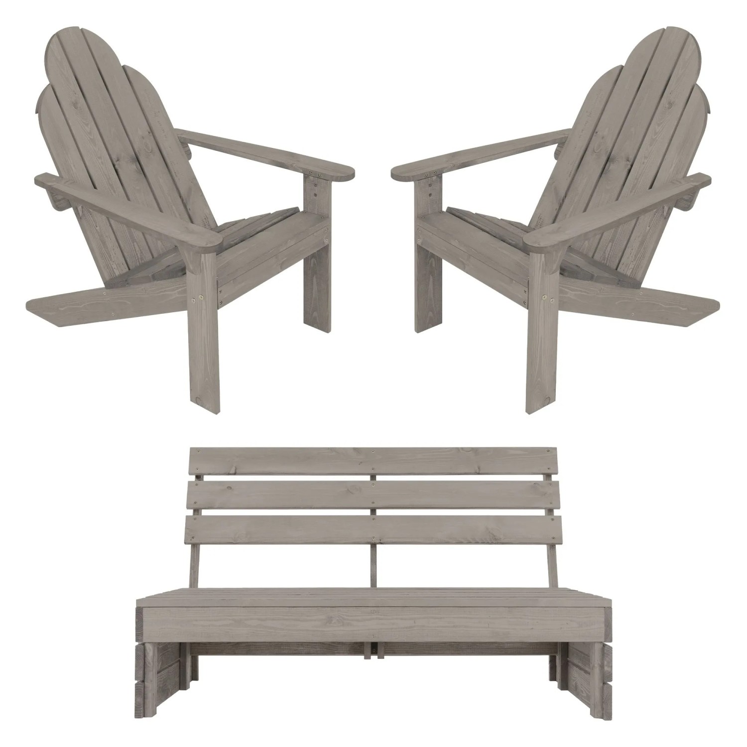 ECD Germany 3Tlg. Gartenmöbel Set aus Massivholz in Grau ML-Design 3Tlg Set Gartenbank 3-Sitzer mit Adirondack