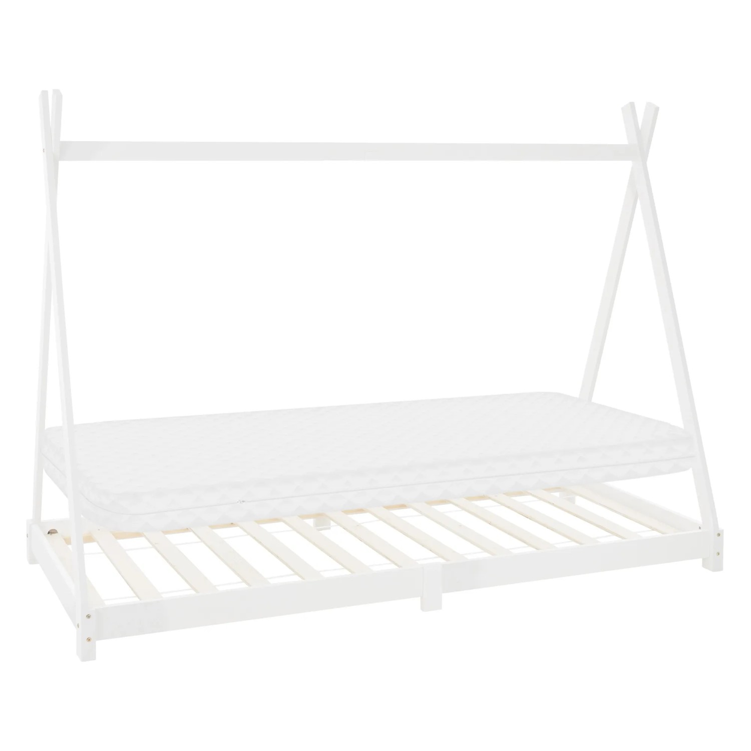 ML-Design Kinderbett Tipi 90x200 cm Weiß mit Matratze H10cm Lattenrost