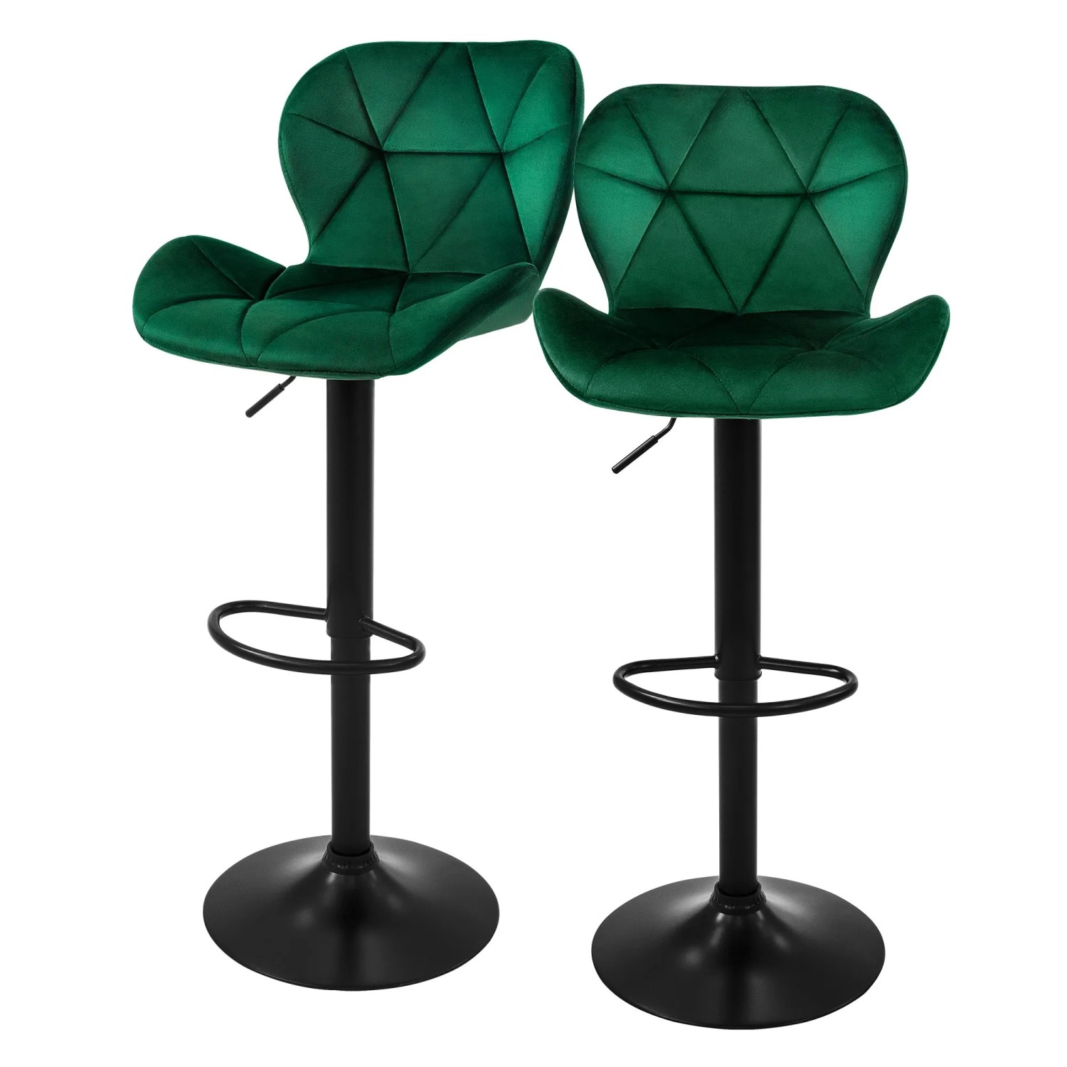 ML-Design Barhocker 2Er Set aus Samt Grün Gepolsterter Barstuhl mit Fußstütze