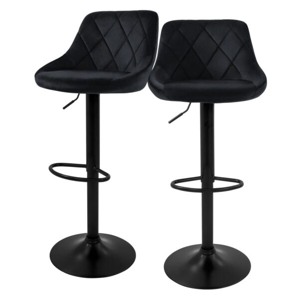 ML-Design Barhocker 2Er Set aus Samt Schwarz mit Rückenlehne und Fußstütze