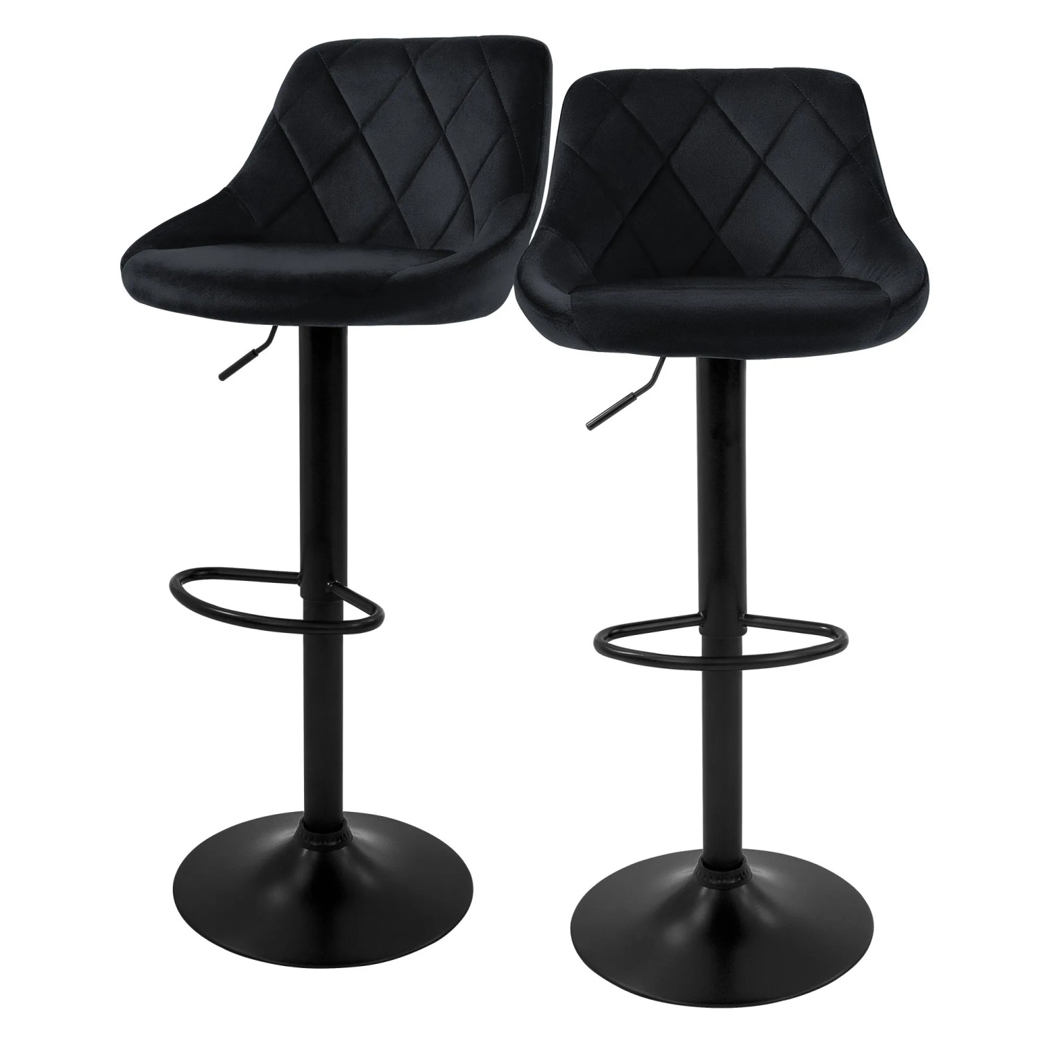 ML-Design Barhocker 2Er Set aus Samt Schwarz mit Rückenlehne und Fußstütze