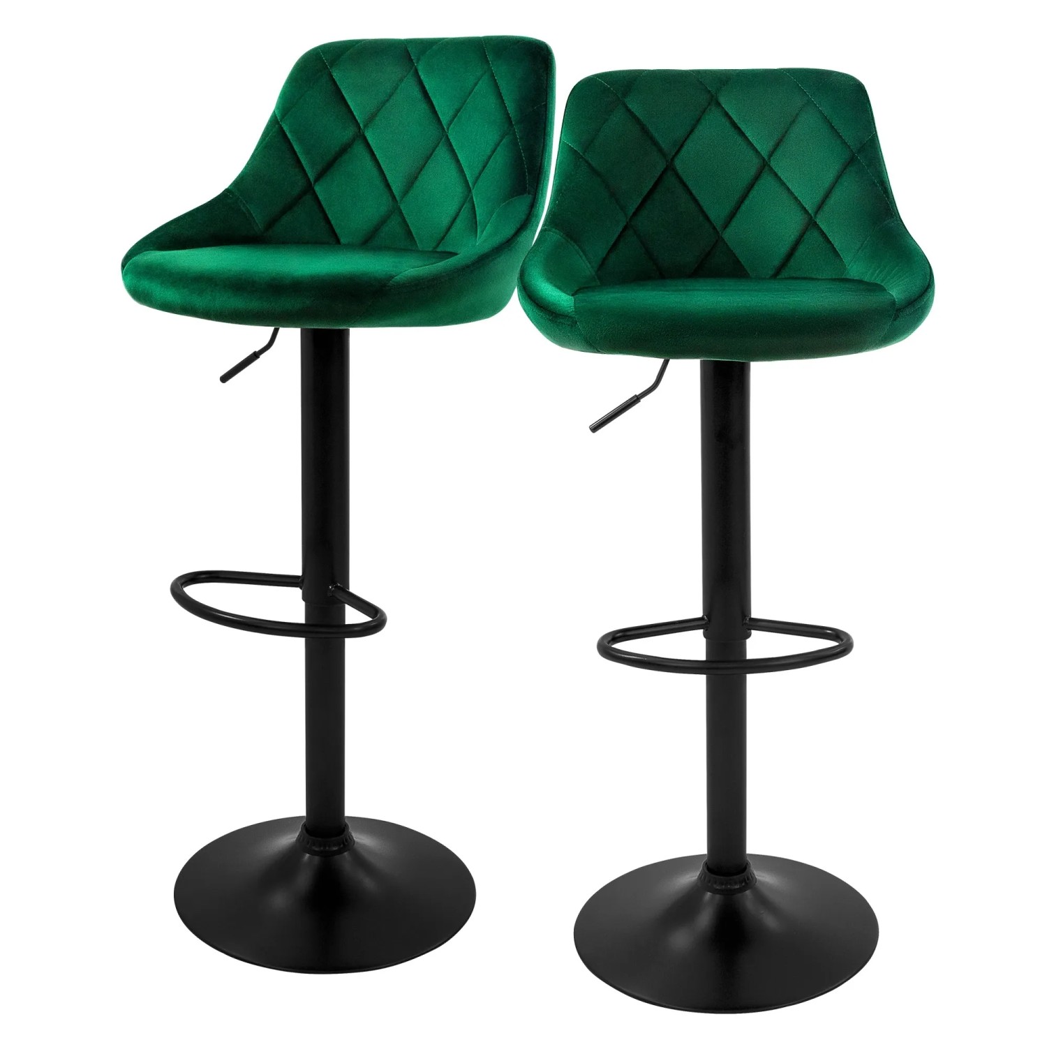 ML-Design Barhocker 2Er Set aus Samt Grün Gepolsterter mit Rückenlehne Fußstütze