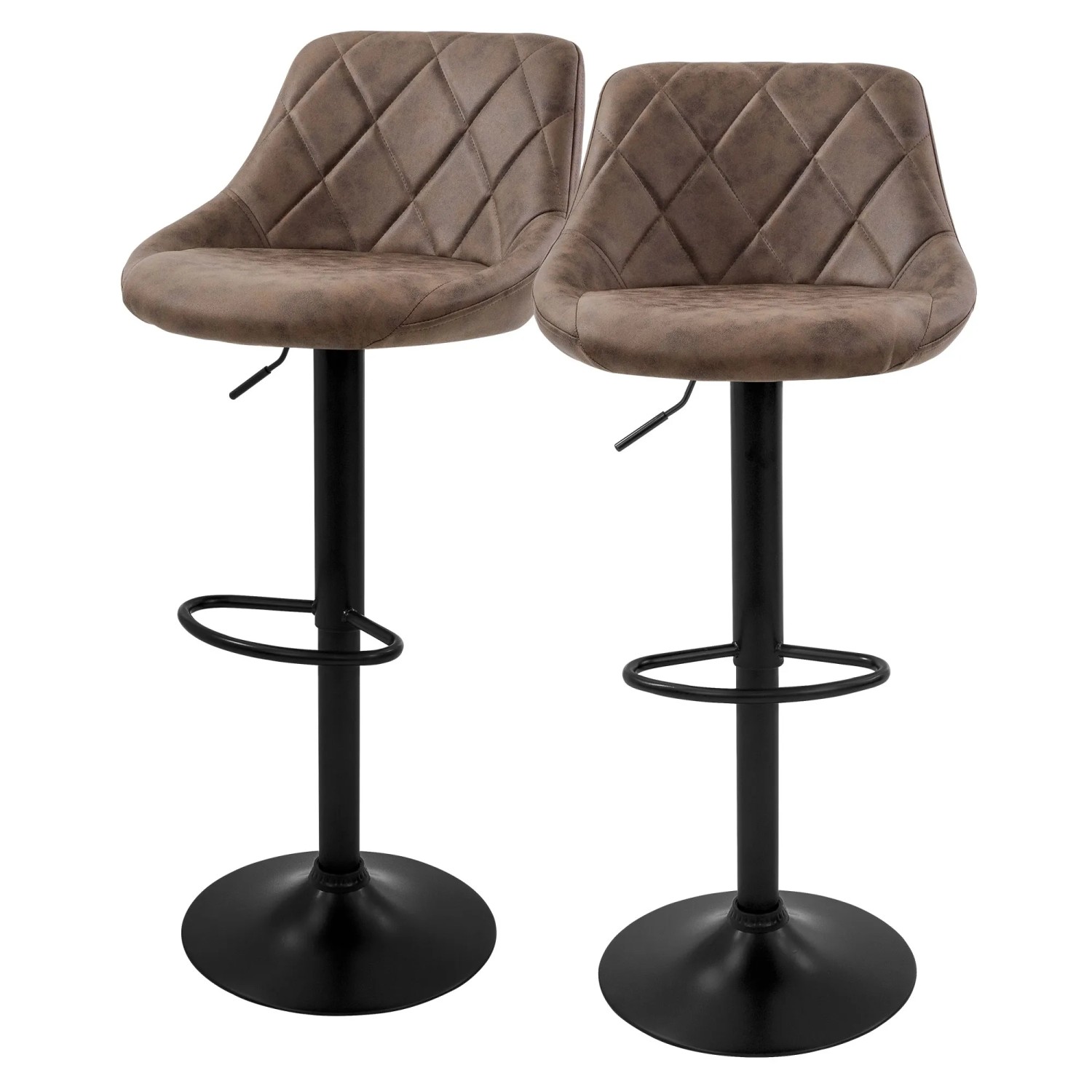 ML-Design Barhocker 2Er Set aus Kunstleder Braun mit Rückenlehne und Fußstütze