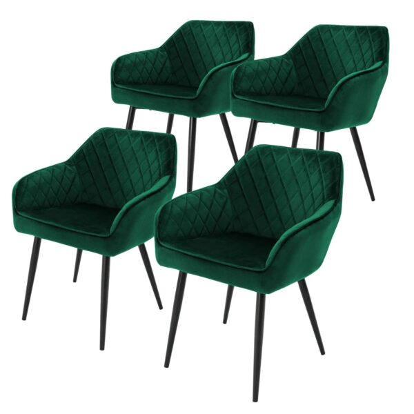 Ml-Design 4er Set Esszimmerstühle Dunkelgrün Samtbezug Metallbeine