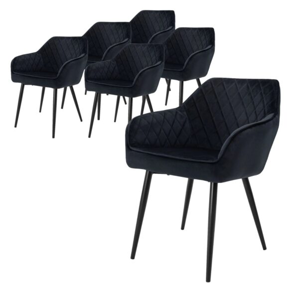 Ml-Design 6er Set Esszimmerstühle Schwarz Samtbezug Metallbeine