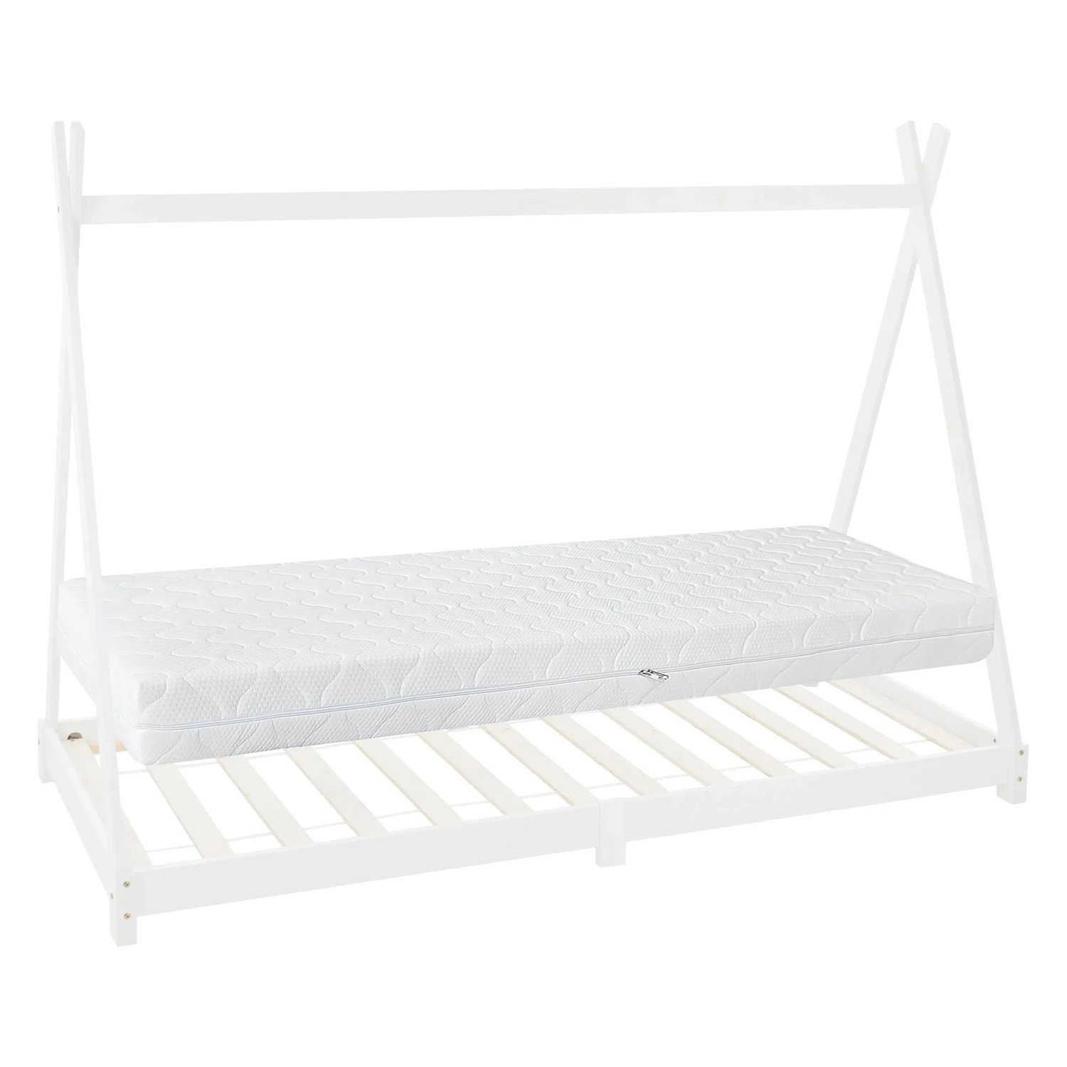 ML-Design Kinderbett Tipi 90x200 cm Weiß mit Matratze H16cm Lattenrost
