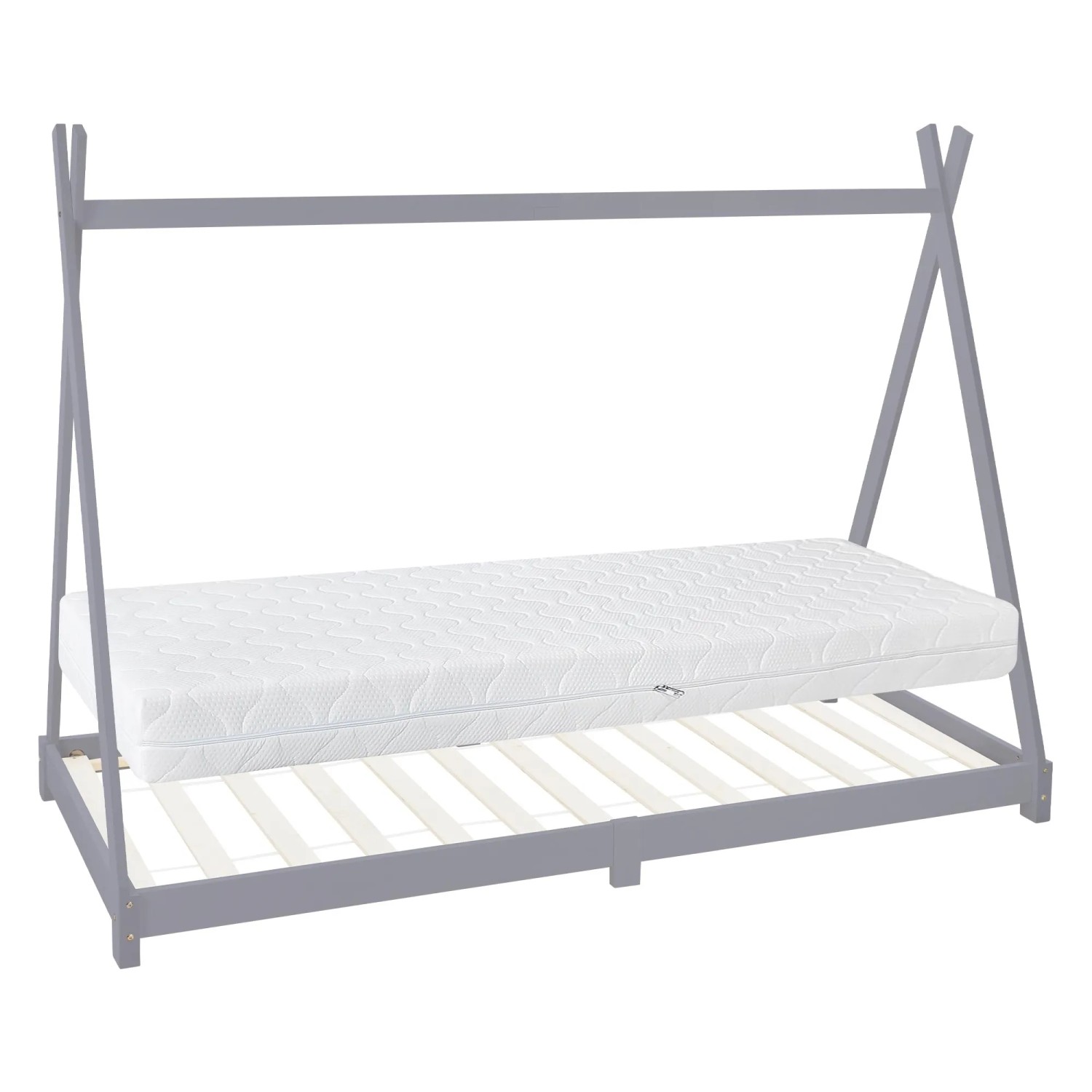 ML-Design Kinderbett Tipi Hellgrau 90x200 cm Matratze H16cm Lattenrost