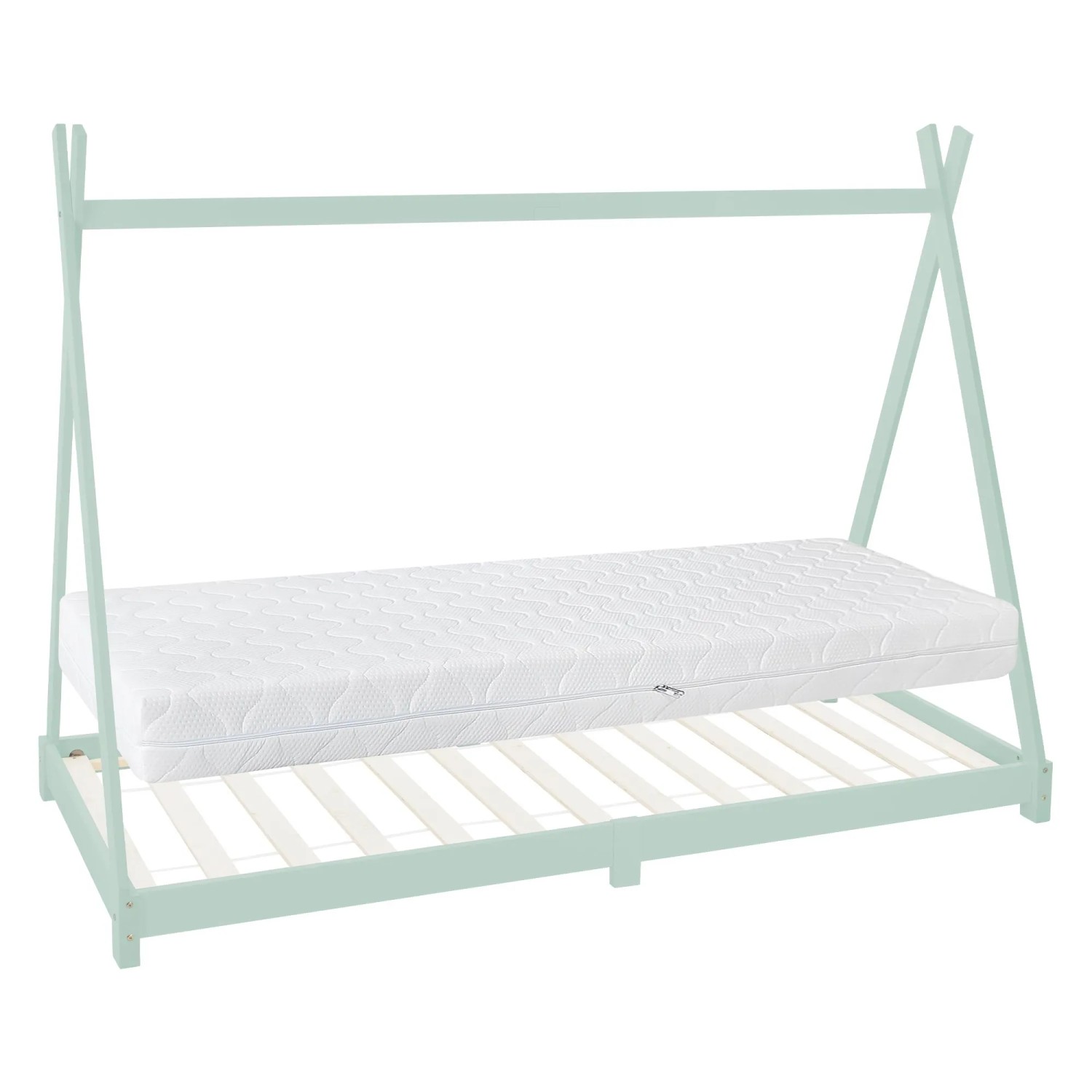 ML-Design Kinderbett Tipi 90x200 cm Mint mit Matratze H16cm Lattenrost