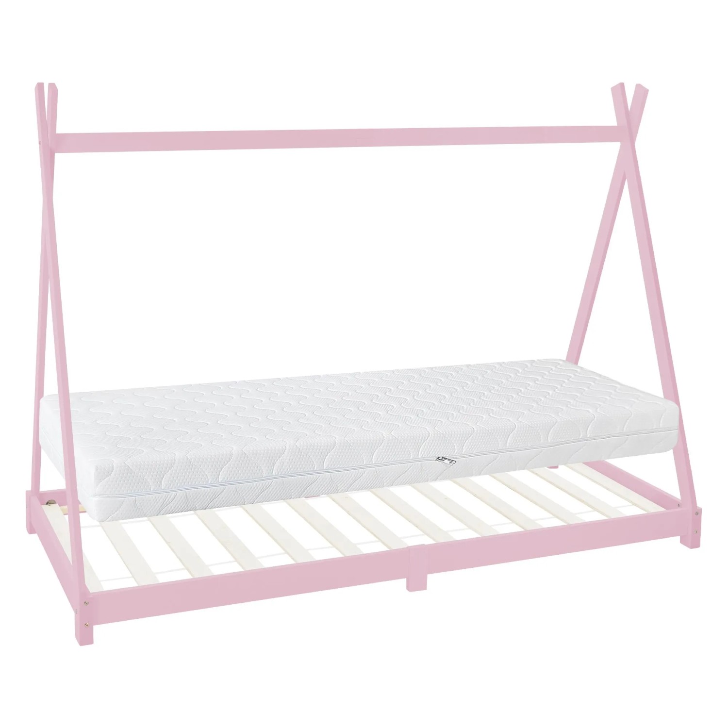 ML-Design Kinderbett Tipi 90x200 cm Rosa mit Matratze H16cm Lattenrost