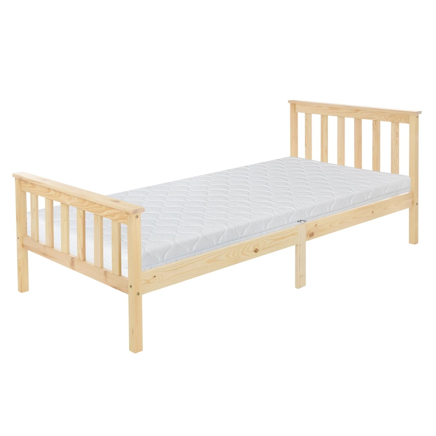 ML-Design Holzbett mit Lattenrost 90x200 cm Natur mit Matratze H16cm
