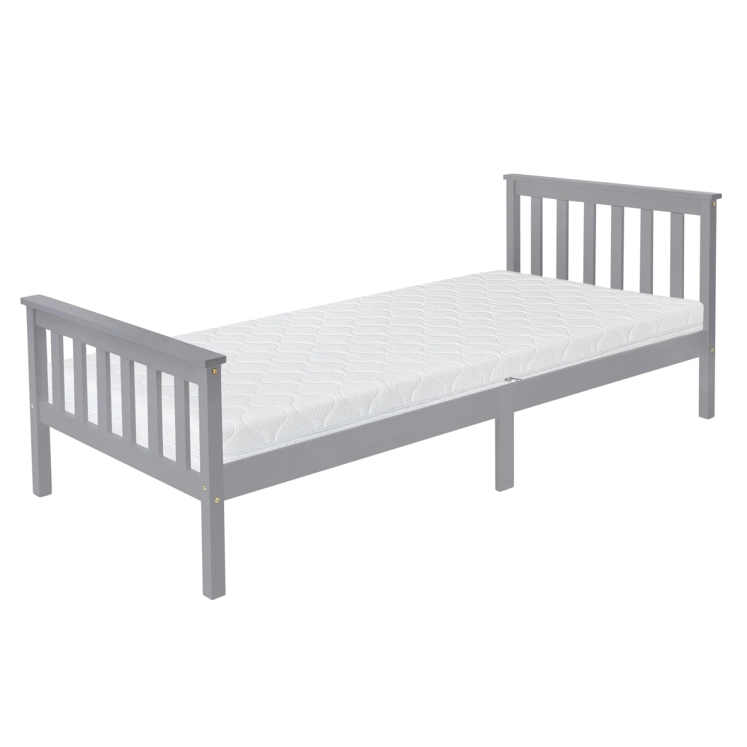 ML-Design Holzbett mit Lattenrost 90x200cm Hellgrau mit Matratze H16cm