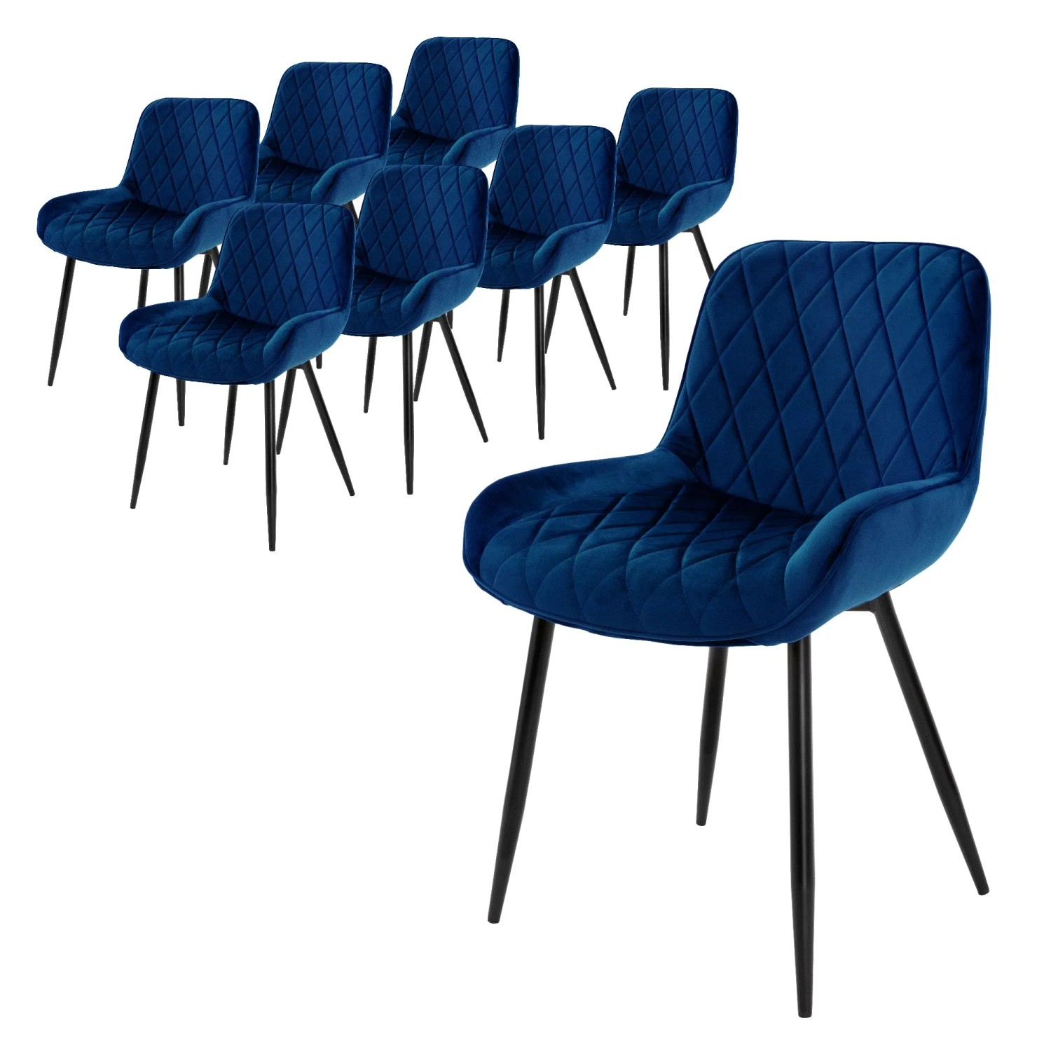 ML-Design 8Er Set Esszimmerstühle mit Rücken- und Armlehnen Dunkelblau Samt Sitz