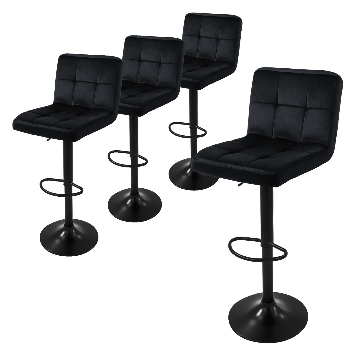 ML-Design Barhocker 4Er Set Bezug aus Samt Schwarz mit Rückenlehne und Fußstütze