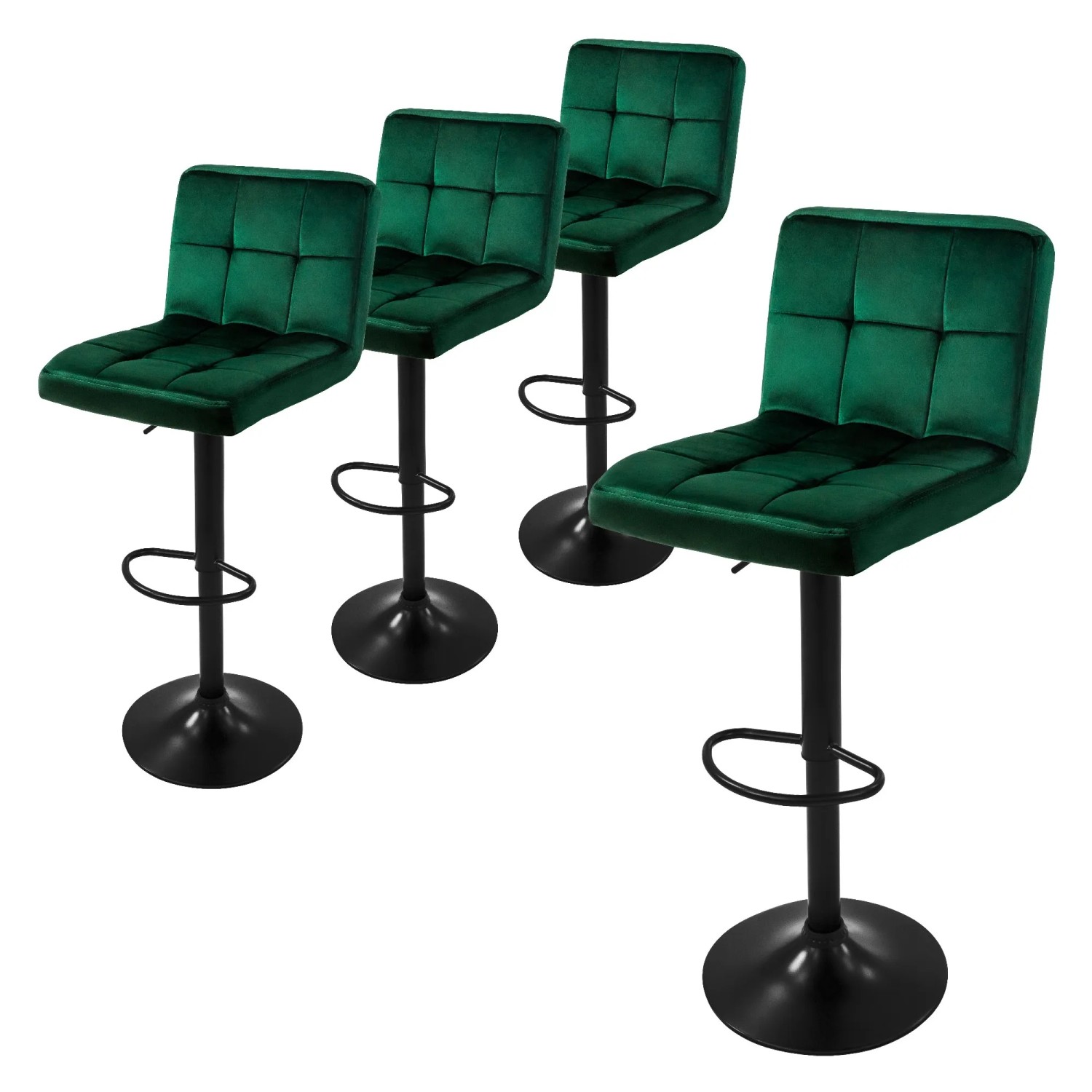 ML-Design Barhocker 4Er Set Bezug aus Samt Grün mit Rückenlehne und Fußstütze