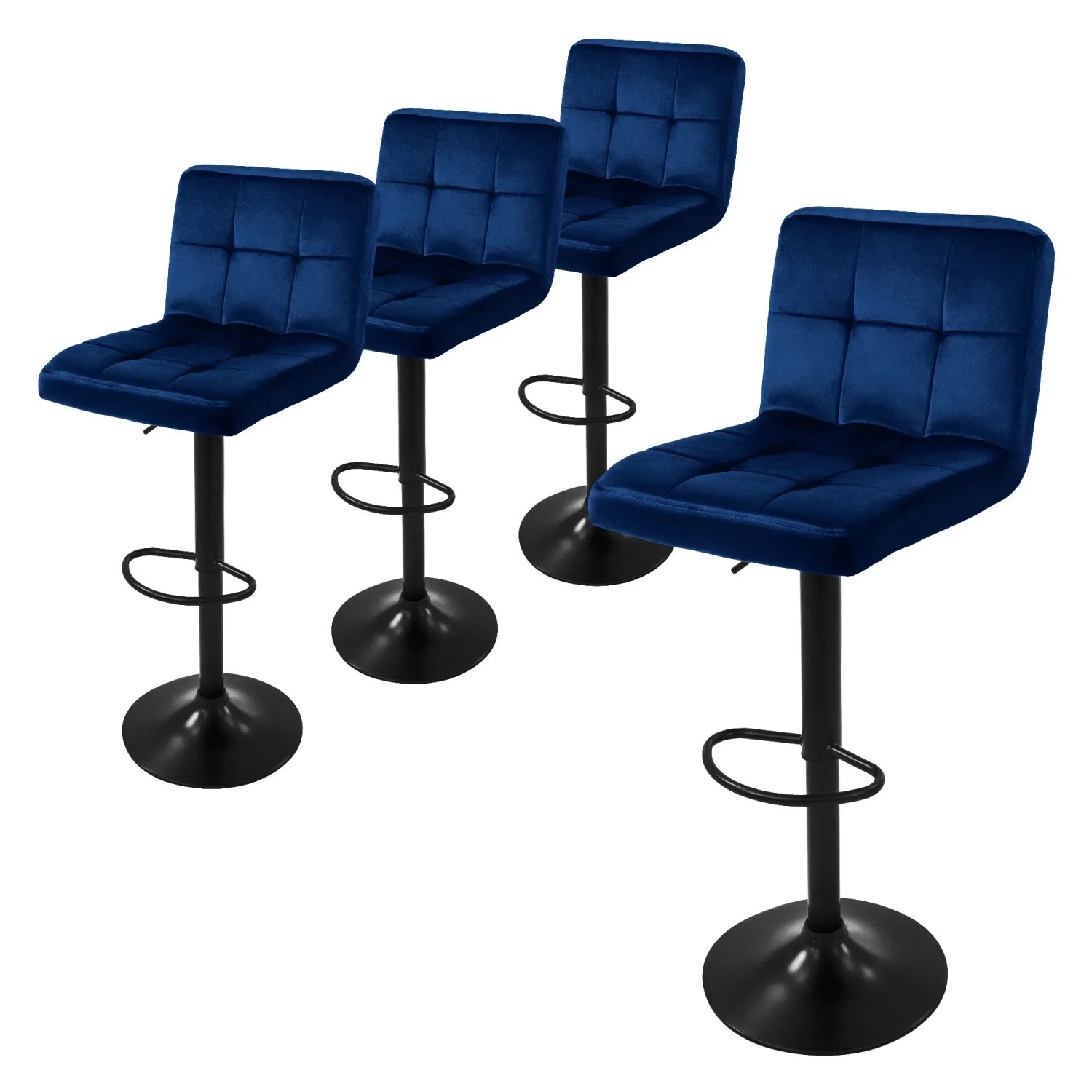 ML-Design Barhocker 4Er Set Bezug aus Samt Blau Gepolsterter Drehbar