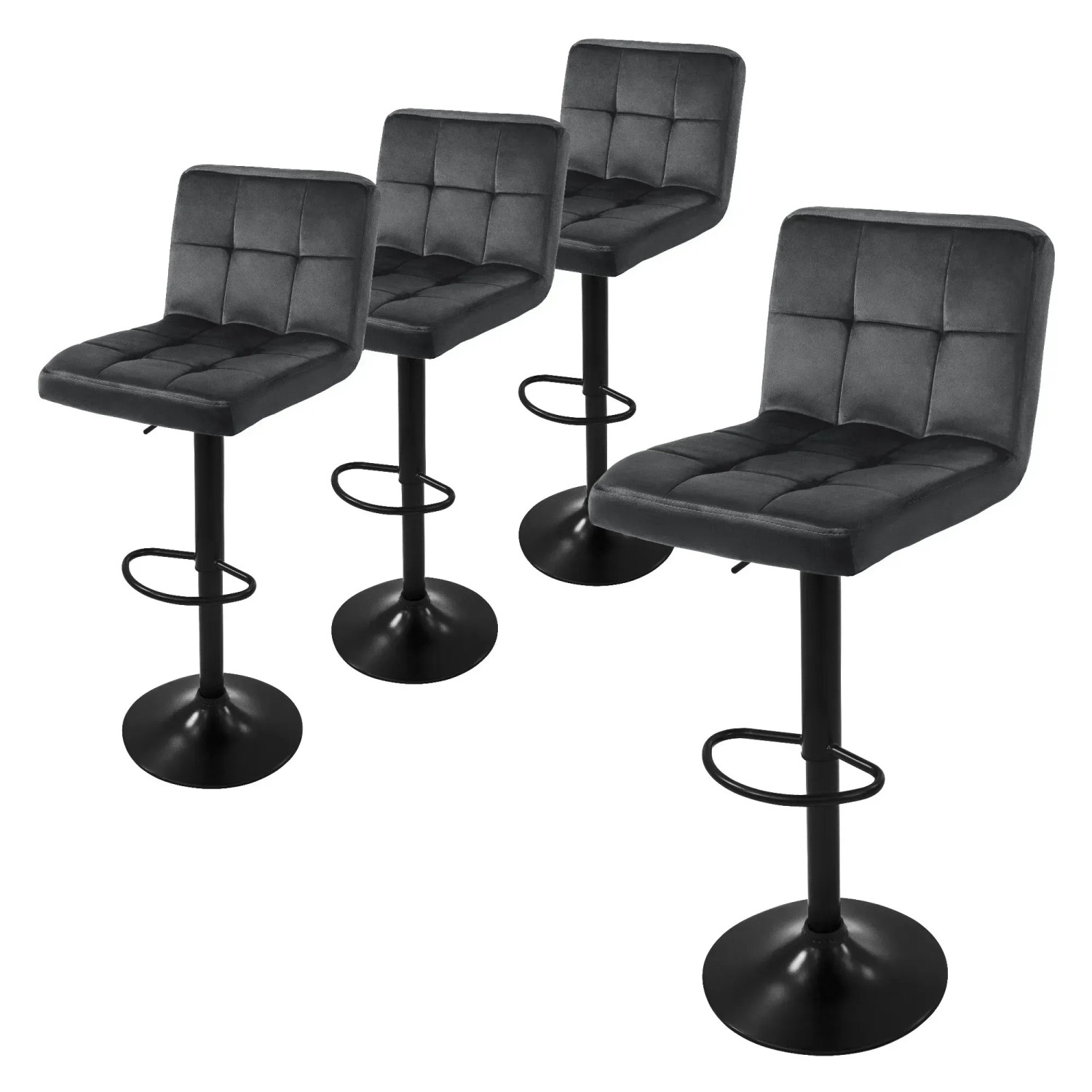 ML-Design Barhocker 4Er Set Bezug aus Samt Grau Gepolsterter Drehbar
