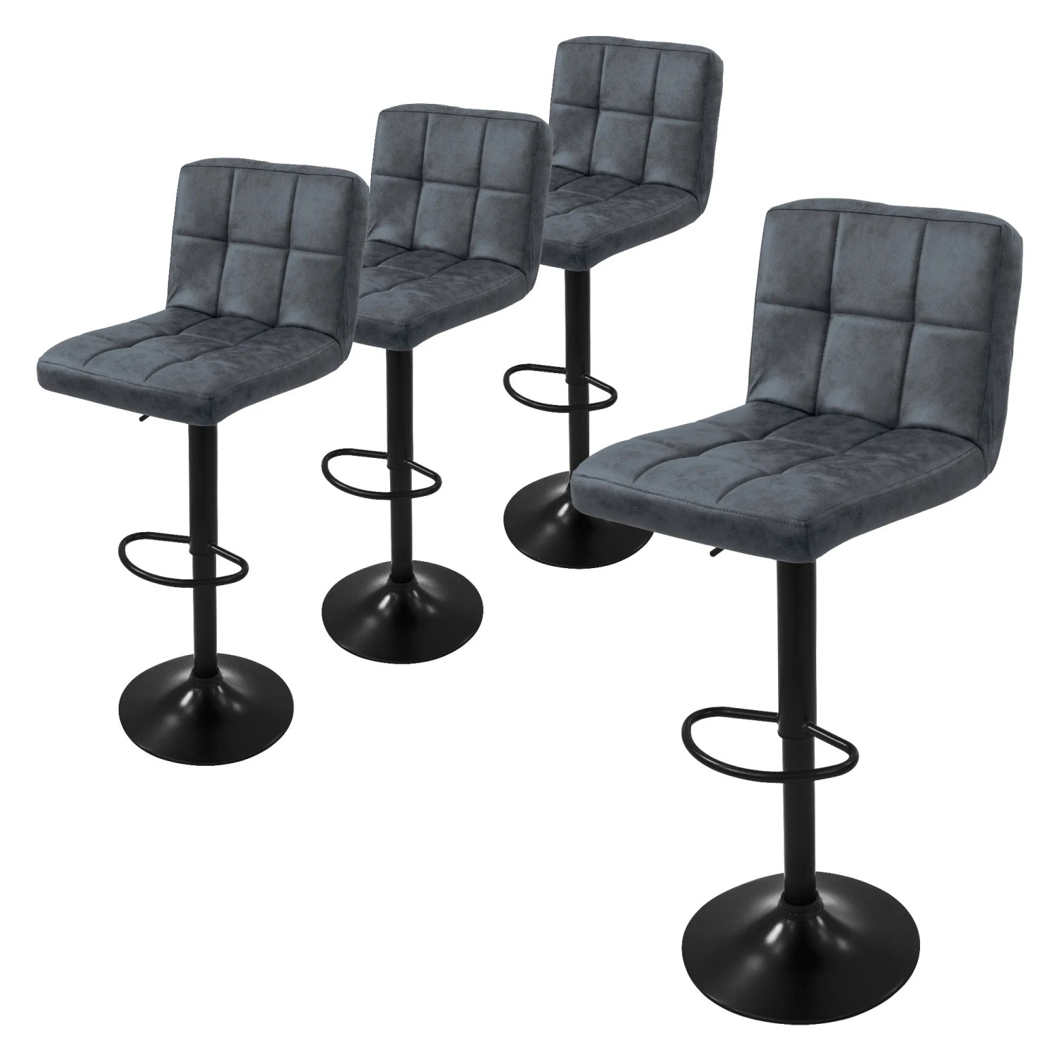 ML-Design Barhocker 4Er Set aus Kunstleder Anthrazit mit Rückenlehne Fußstütze