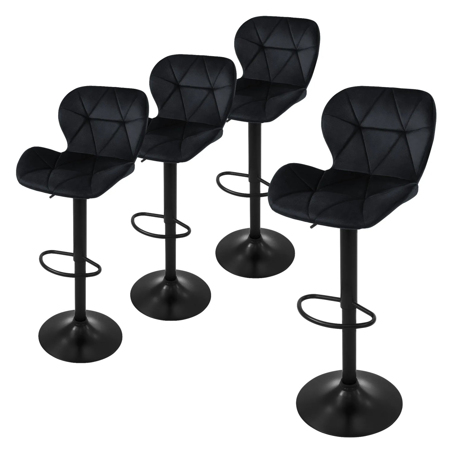 ML-Design Barhocker 4Er Set Samt Schwarz Gepolsterter Höhenverstellbar