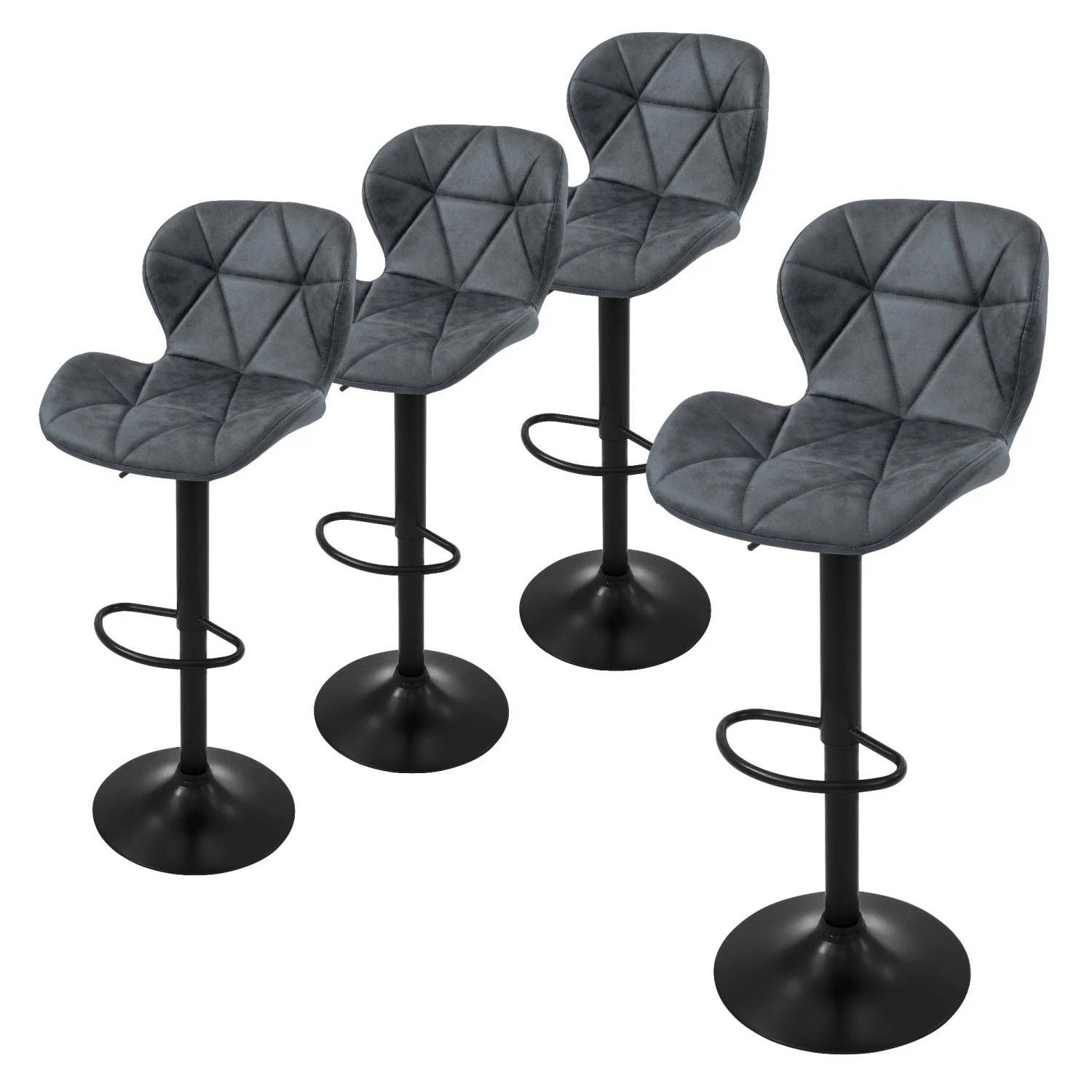 ML-Design Barhocker 4Er Set Kunstleder Anthrazit Rückenlehne Drehbar