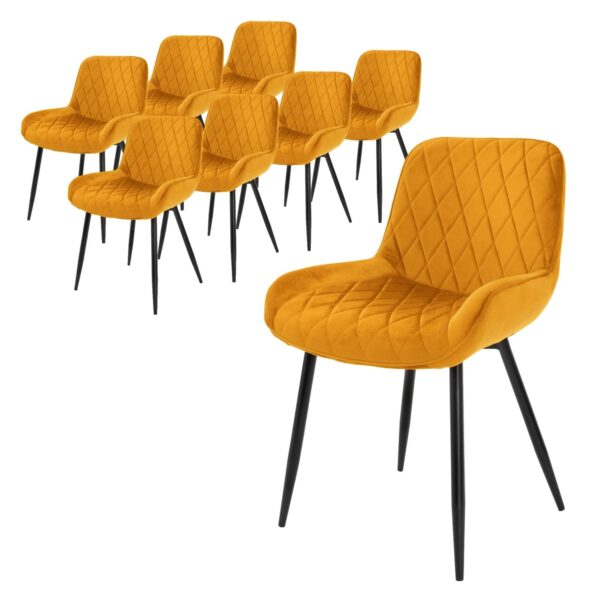 ML-Design 8Er Set Esszimmerstühle Senfgelb Sitzfläche aus Samt Metallbeine Stühl