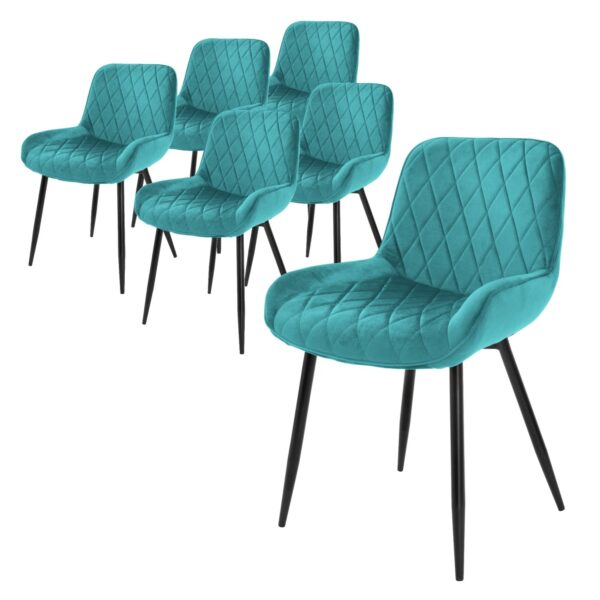 ML-Design 6Er Set Esszimmerstühle Petrol Sitzfläche aus Samt Metallbeine Stühle