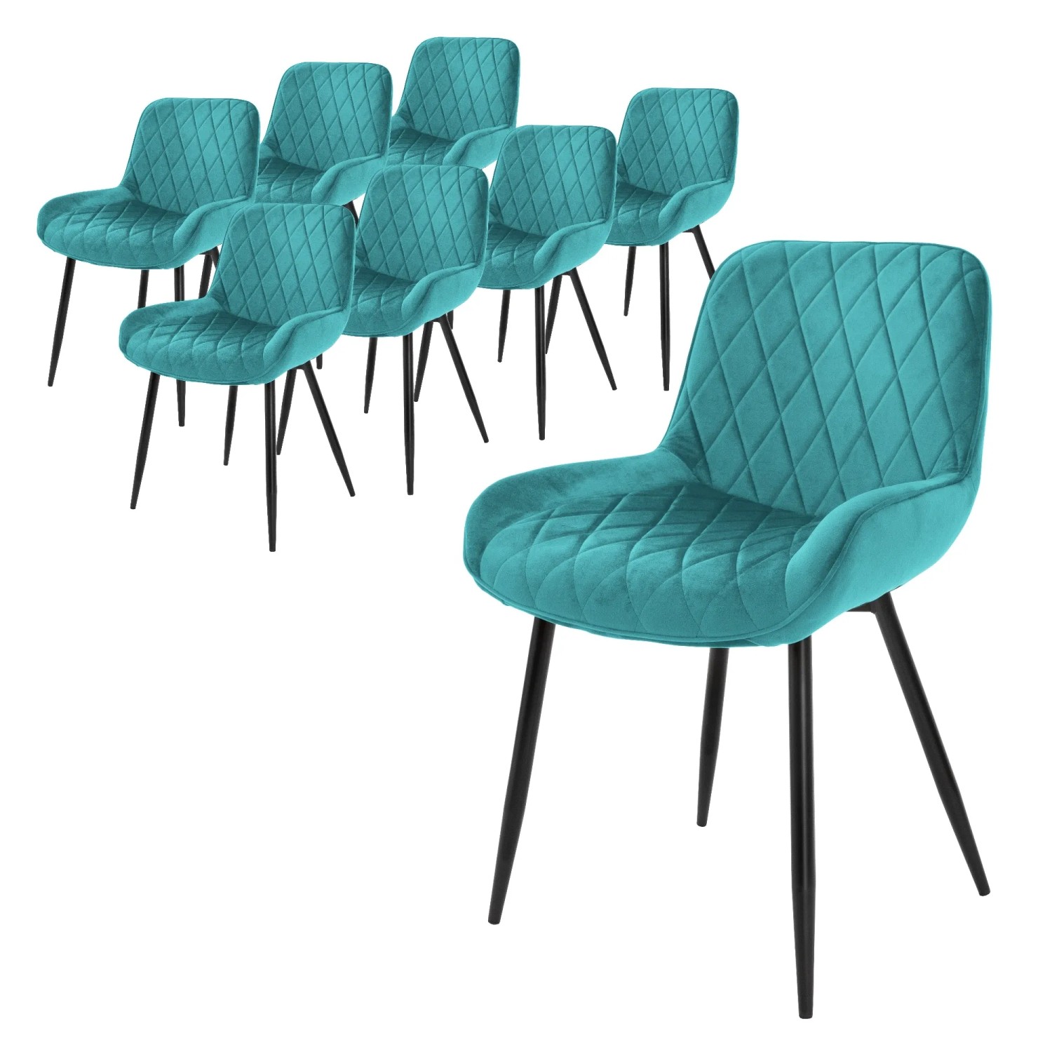 ML-Design 8Er Set Esszimmerstühle Petrol Sitzfläche aus Samt Metallbeine Stuhle