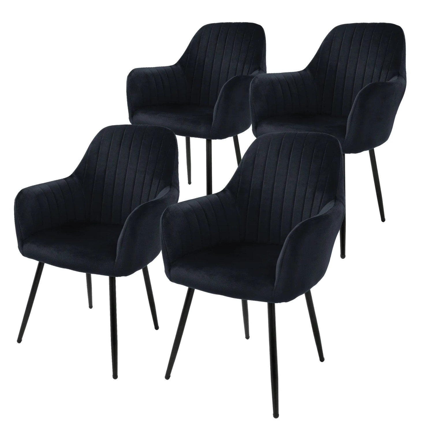 ML-Design 4Er Set Esszimmerstühle mit Rücken und Armlehnen Schwarz mit Samtbezug