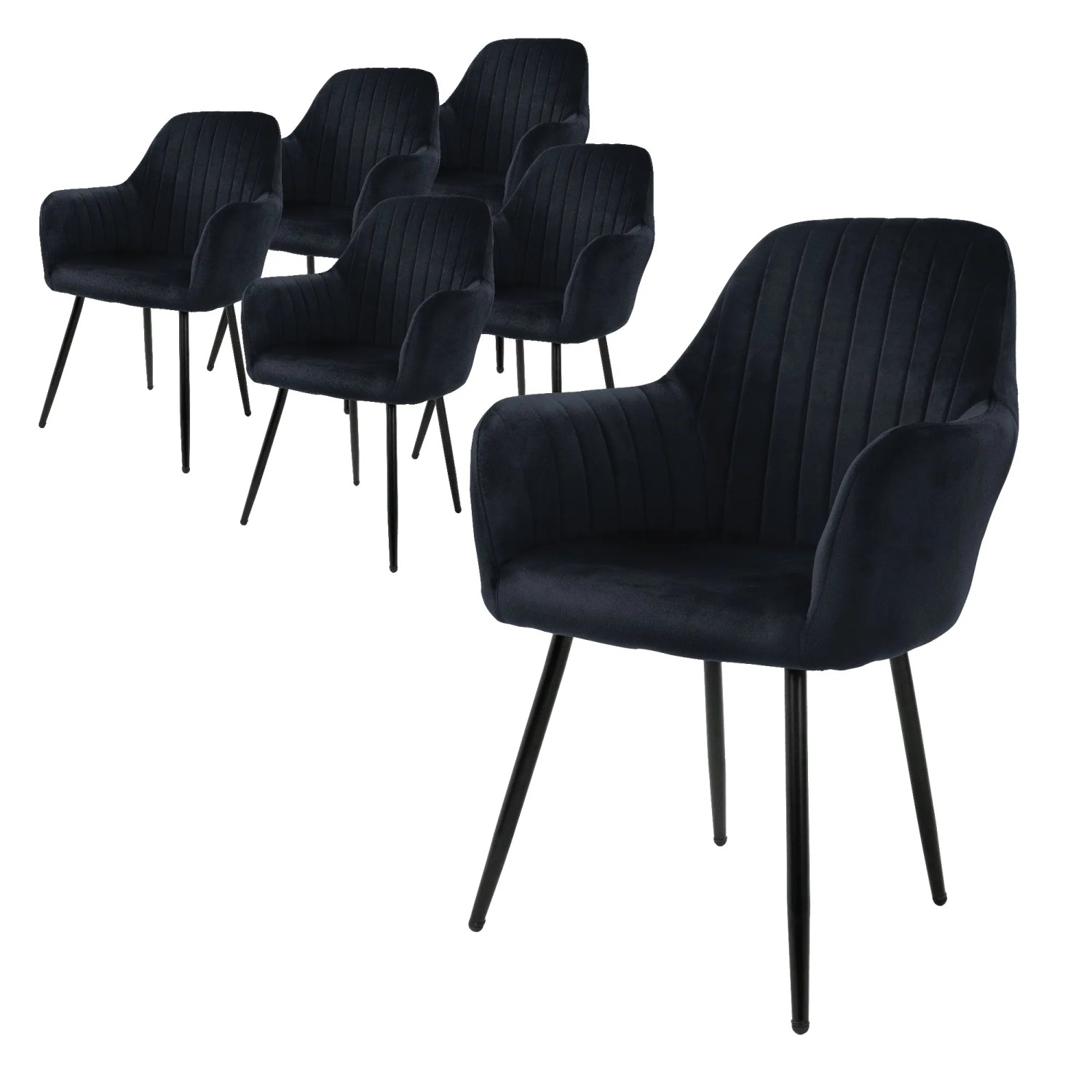 ML-Design 6Er Set Esszimmerstühle mit Rücken und Armlehnen Schwarz mit Samtbezug