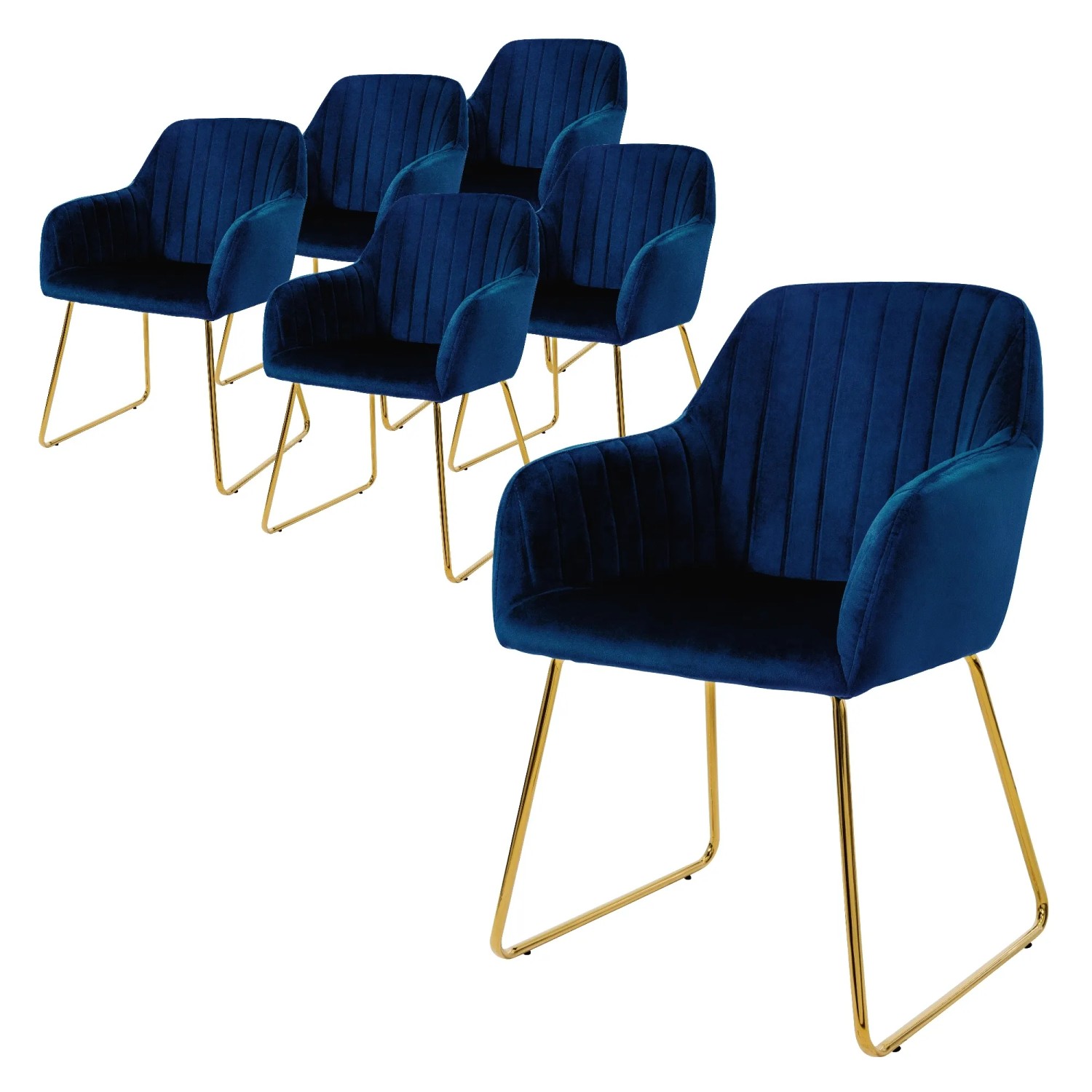 ML-Design Esszimmerstühle 6Er Set Sitzfläche aus Samt Blau mit Rücken Armlehnen