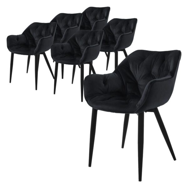 ML-Design Esszimmerstühle 6er Set Schwarz Samtbezug Metallbeinen