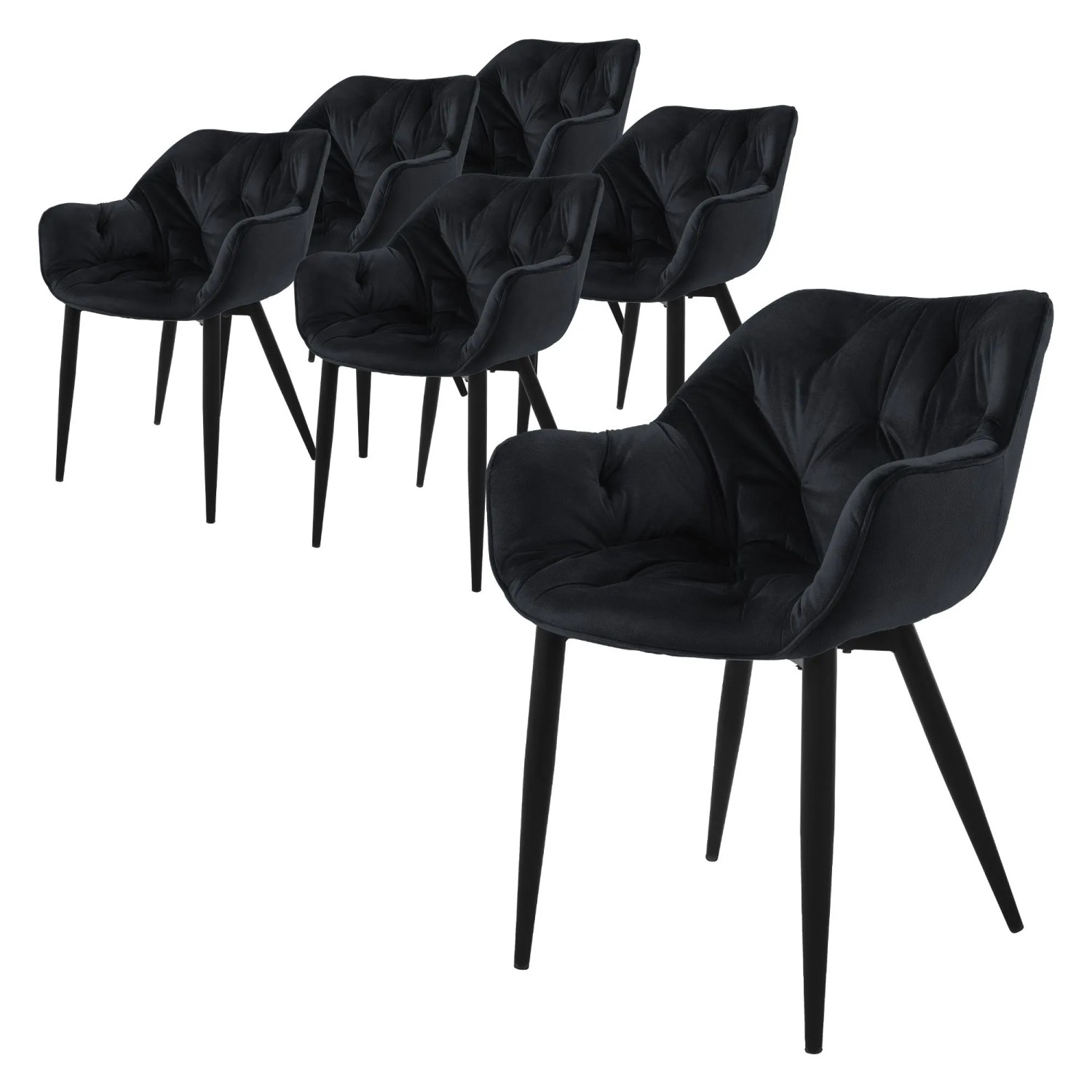 ML-Design Esszimmerstühle 6er Set Schwarz Samtbezug Metallbeinen